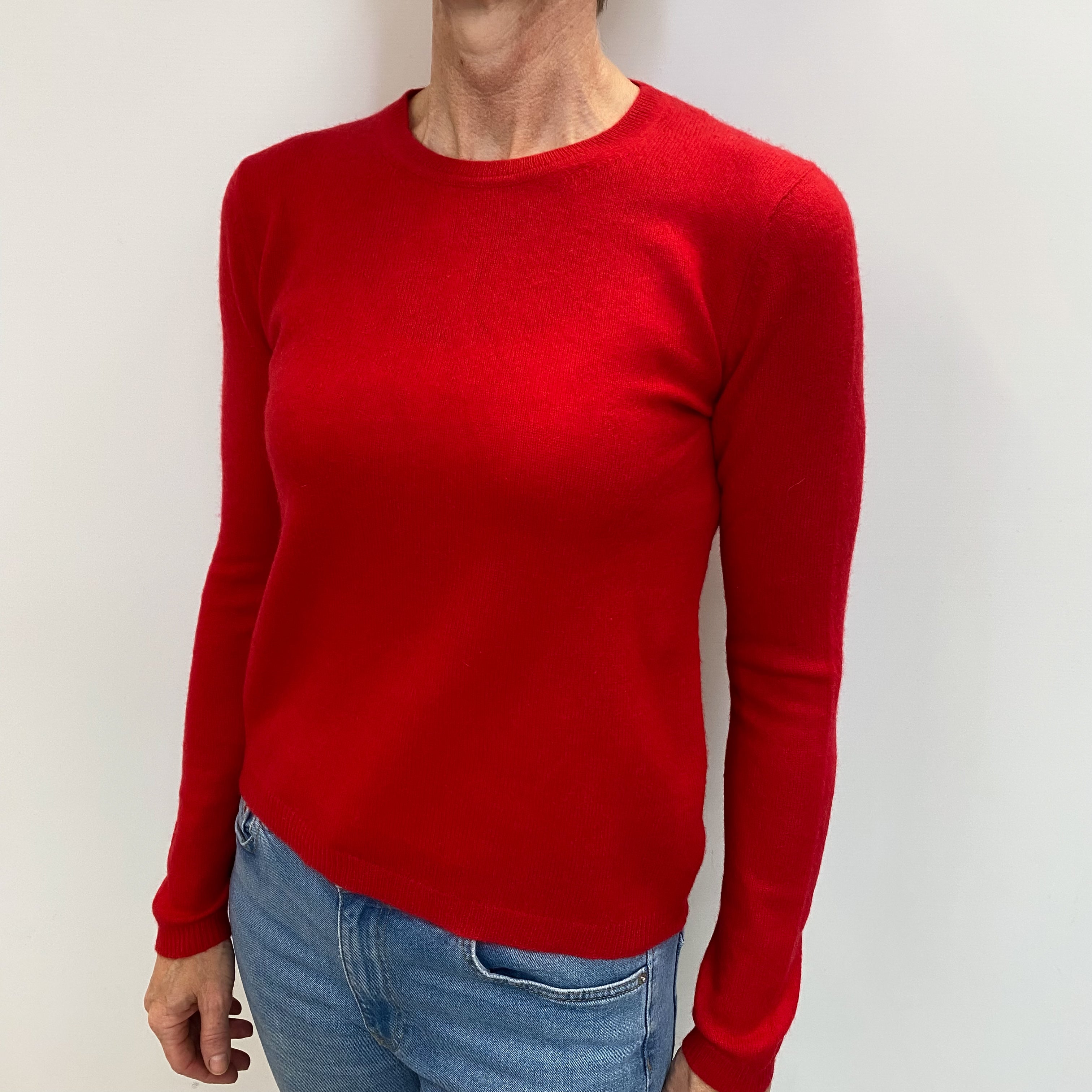 Scarlet Red Cashmere Crew Neck Jumper Small