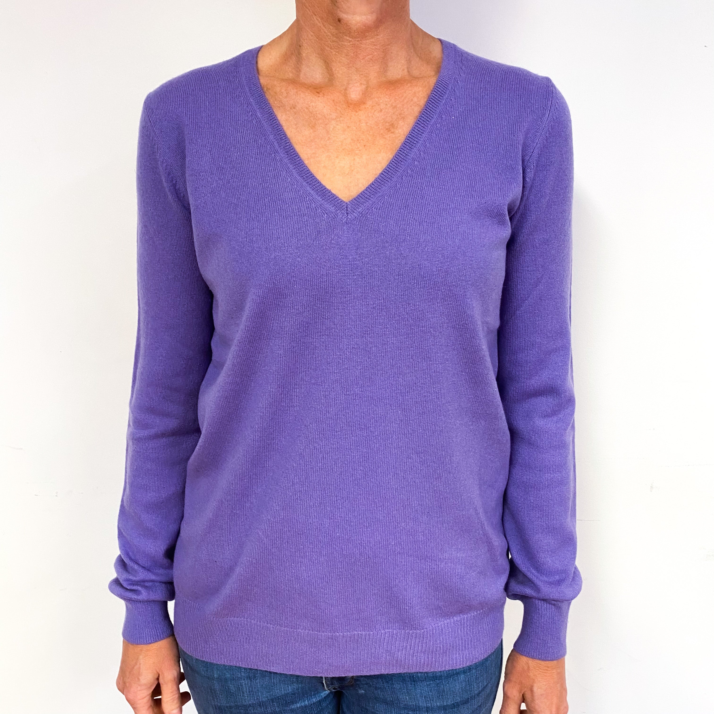 Lavender Purple Cashmere V-Neck Jumper Medium