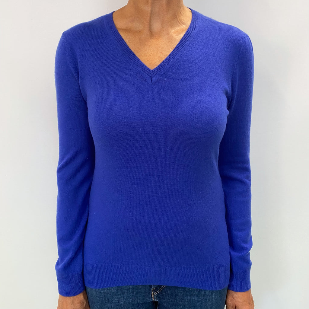 Azure Blue Cashmere V Neck Jumper Medium