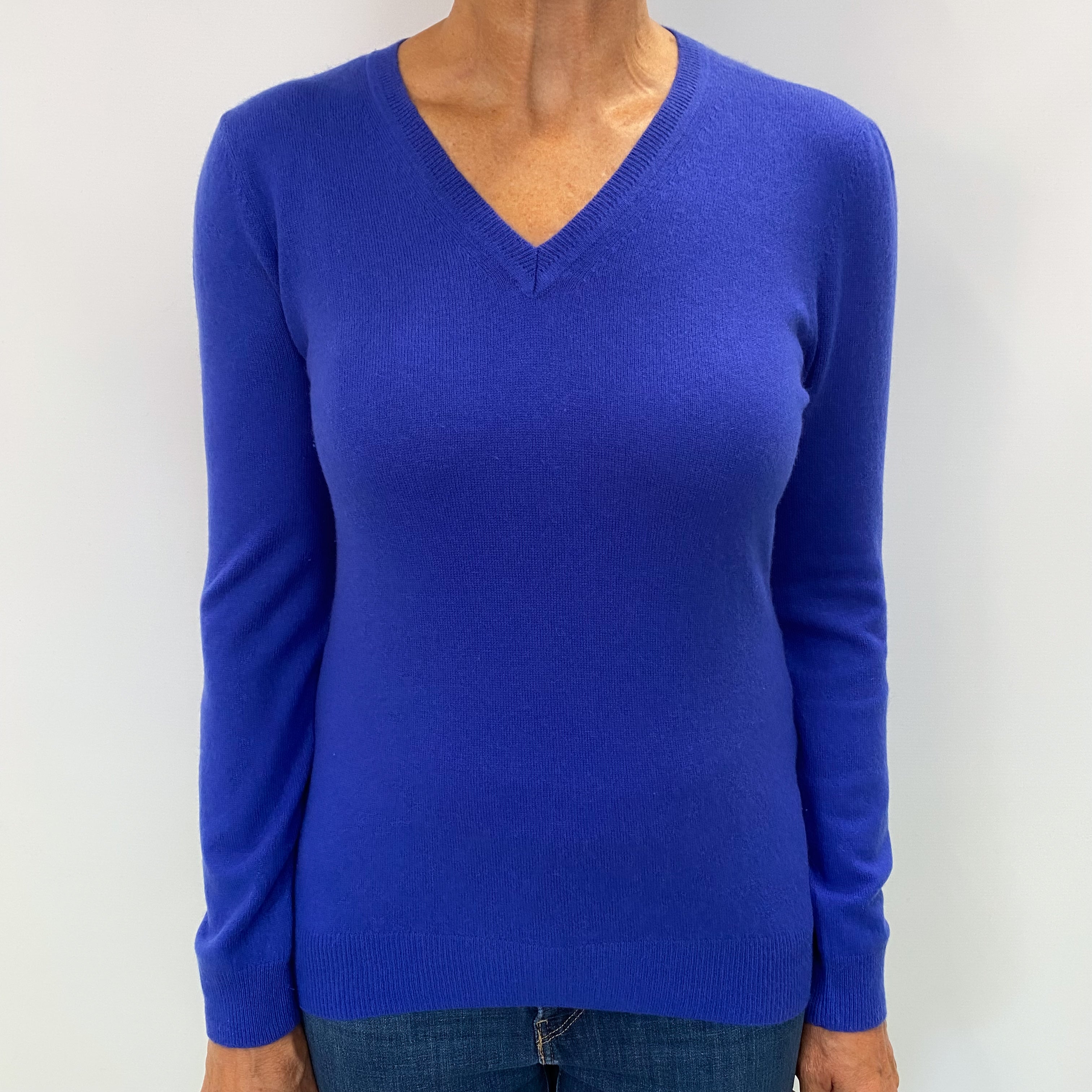 Azure Blue Cashmere V Neck Jumper Medium