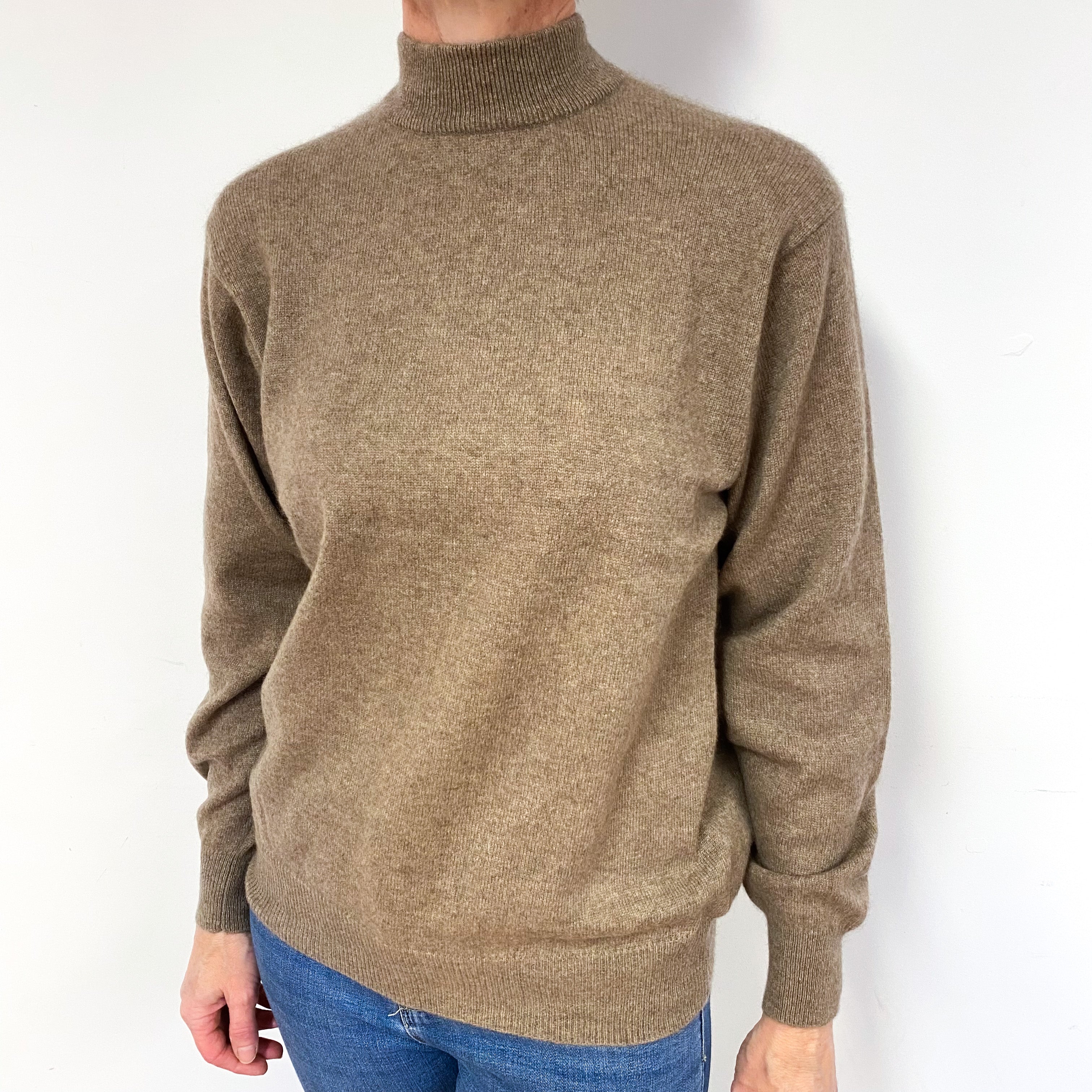 Toffee Brown Cashmere Polo Neck Jumper Medium