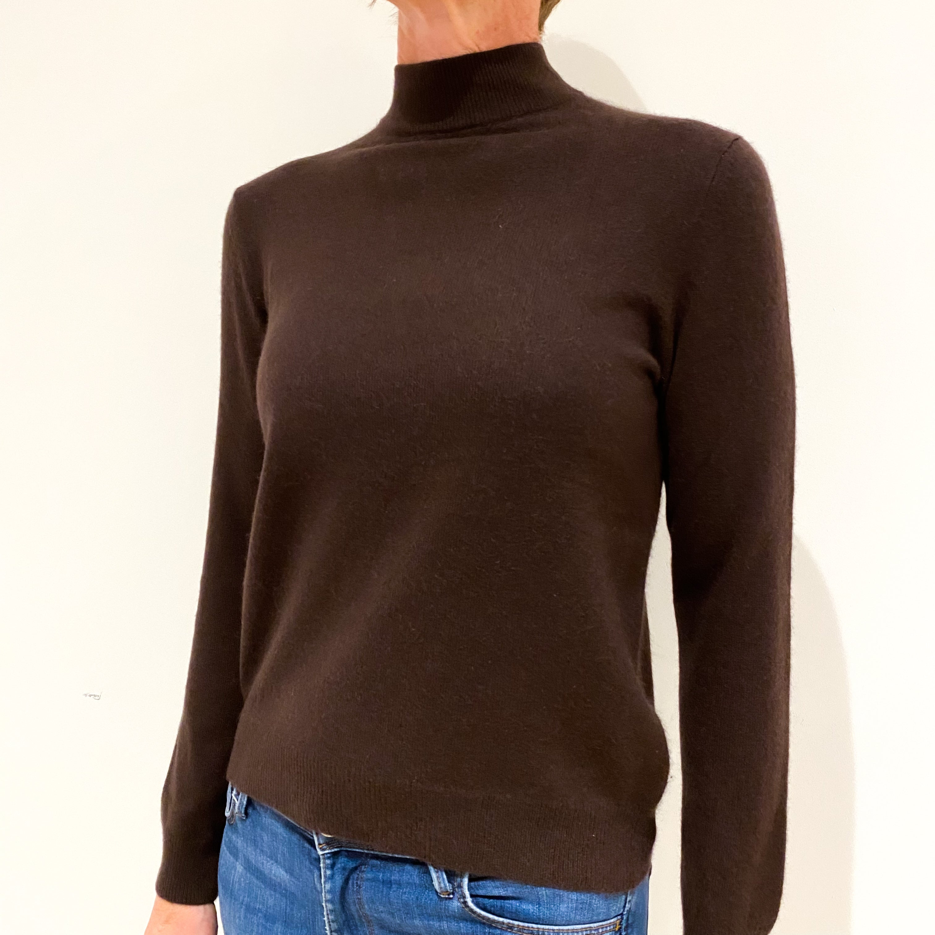 Dark Chocolate Brown Cashmere Turtle Neck Jumper Small