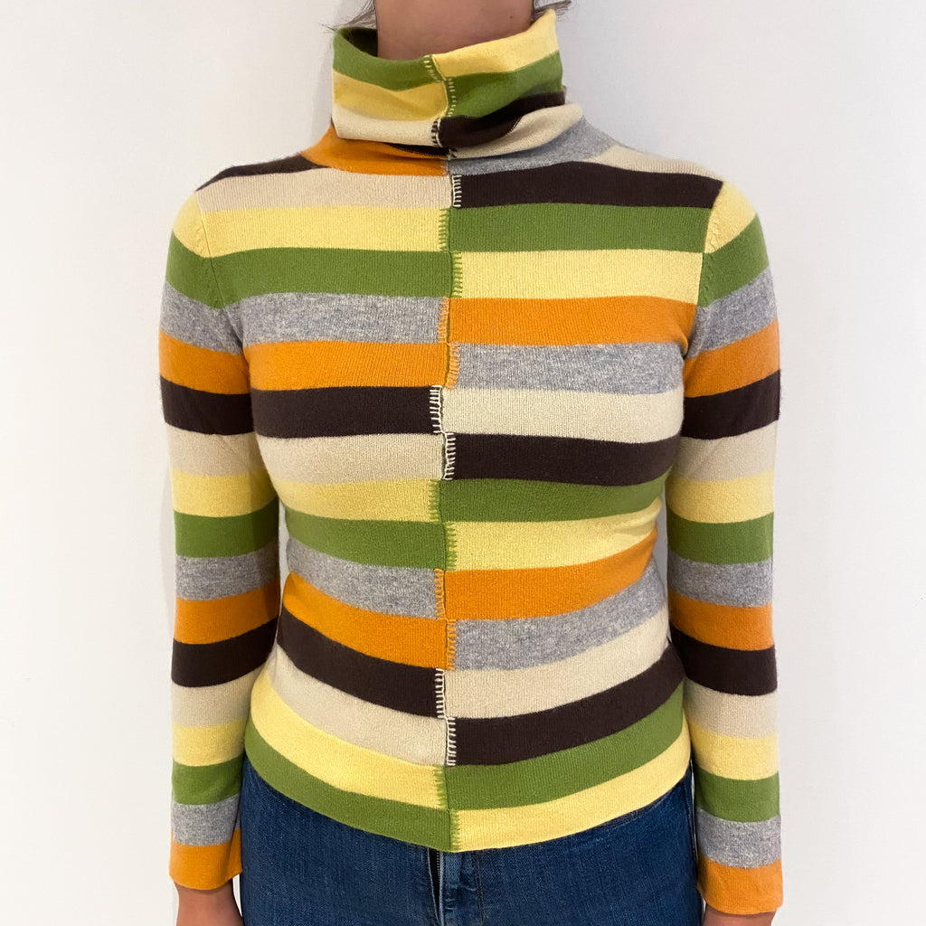 Multicolour Stripe Cashmere Funnel Neck Jumper Small