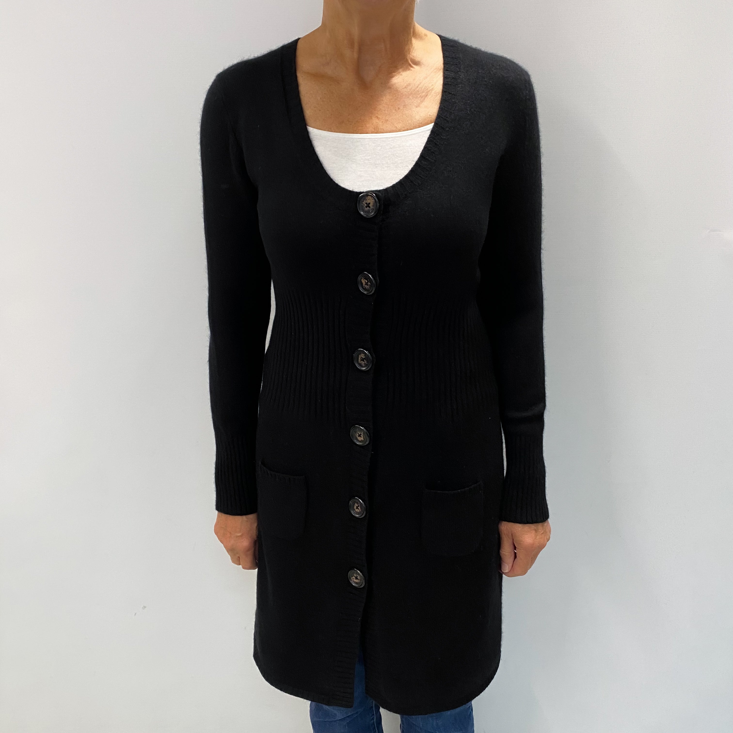 Steffen Schrout Black Cashmere V Neck Longline Cardigan Medium