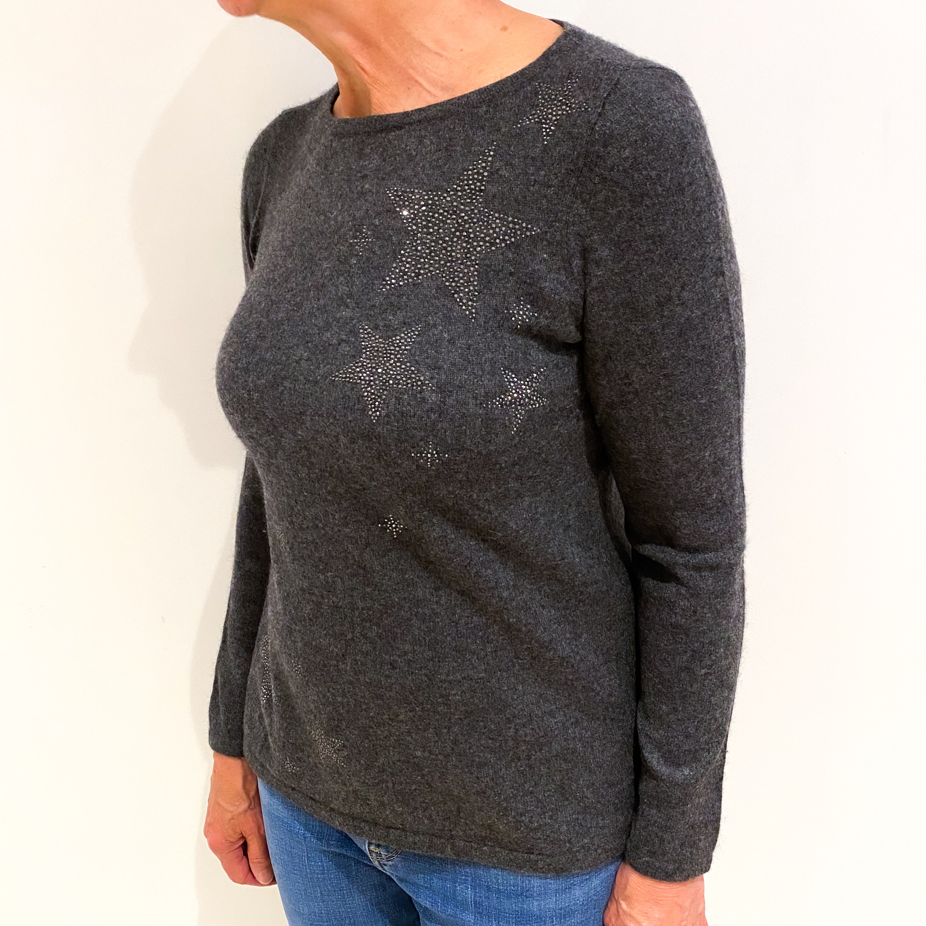 Slate Grey Stars Cashmere Crew Neck Jumper Medium