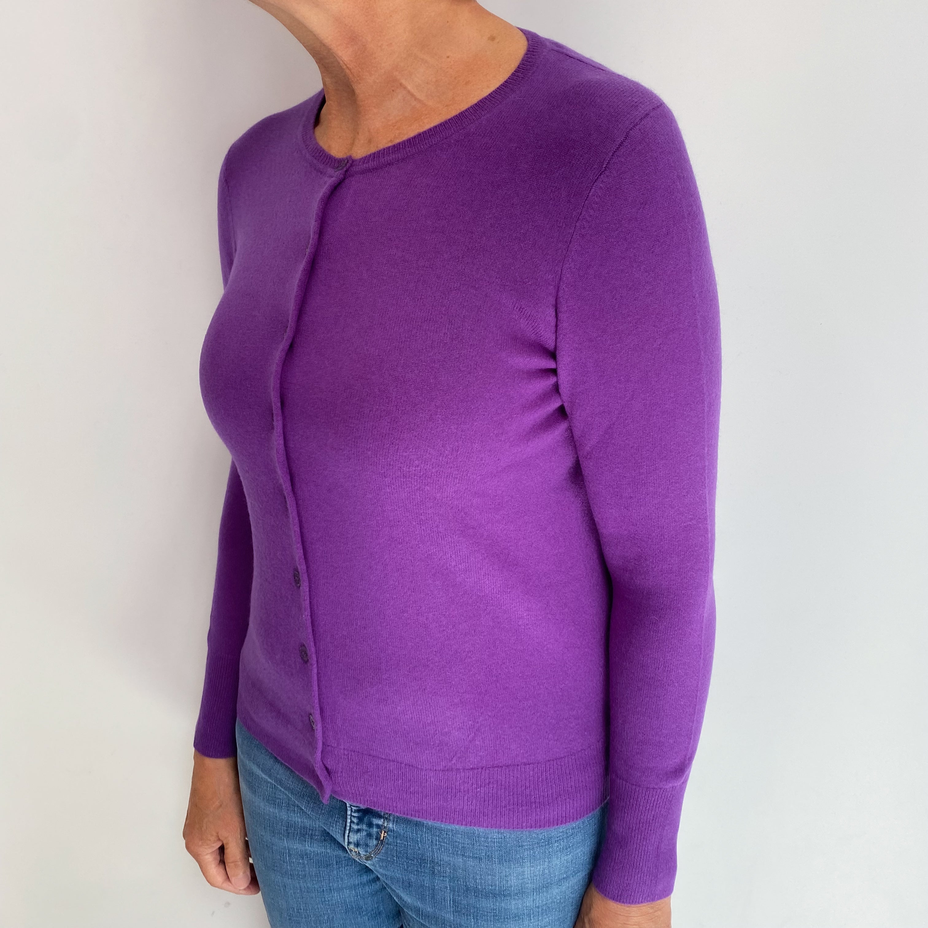 Pure Pansy Purple Cashmere Crew Neck Cardigan Medium