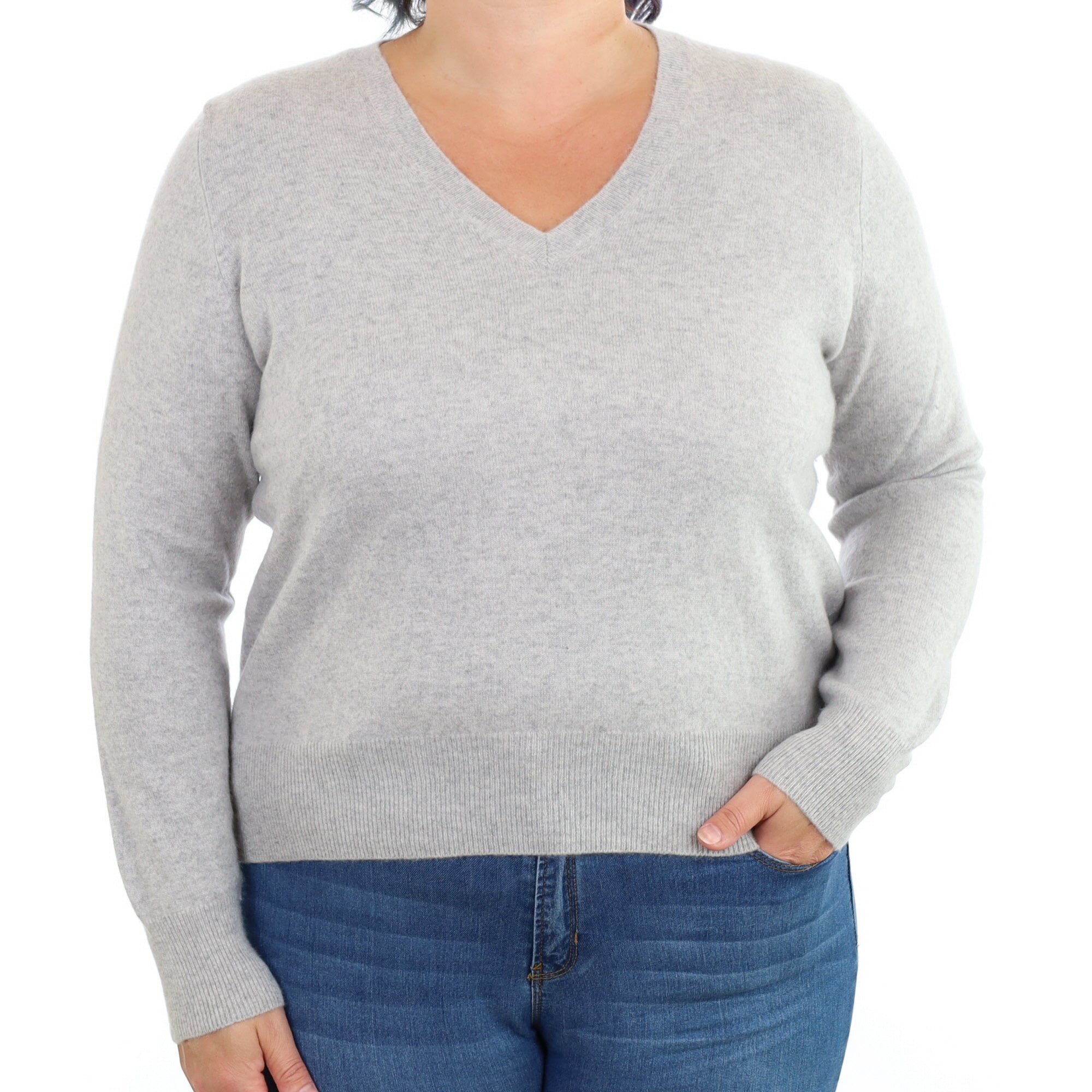 Smoke Grey Cashmere V Neck Jumper Large