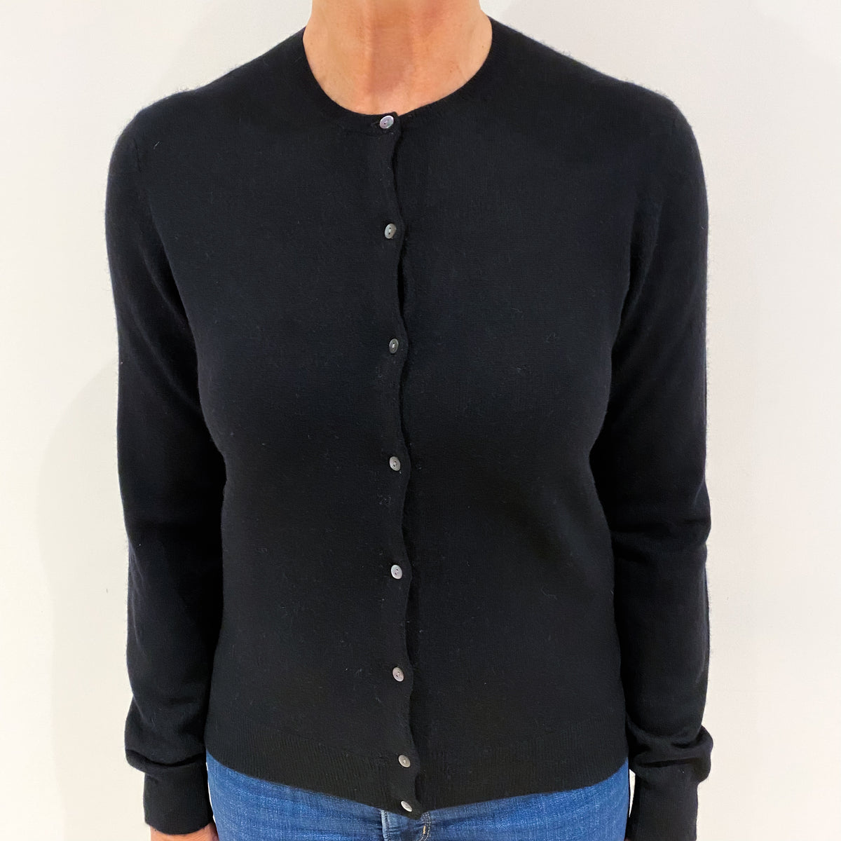 Black Cashmere Crew Cardigan Medium