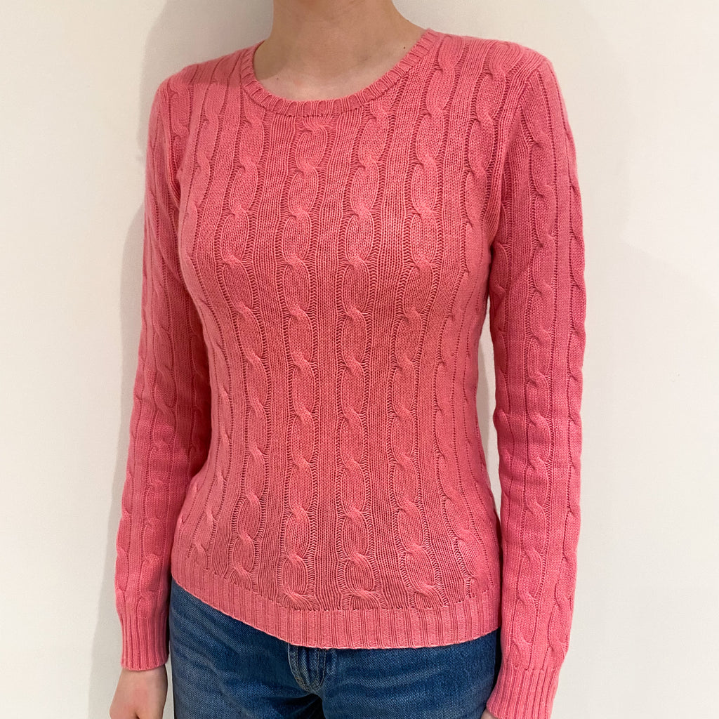 Lupin Pink Cable Cashmere Crew Neck Jumper Extra Small