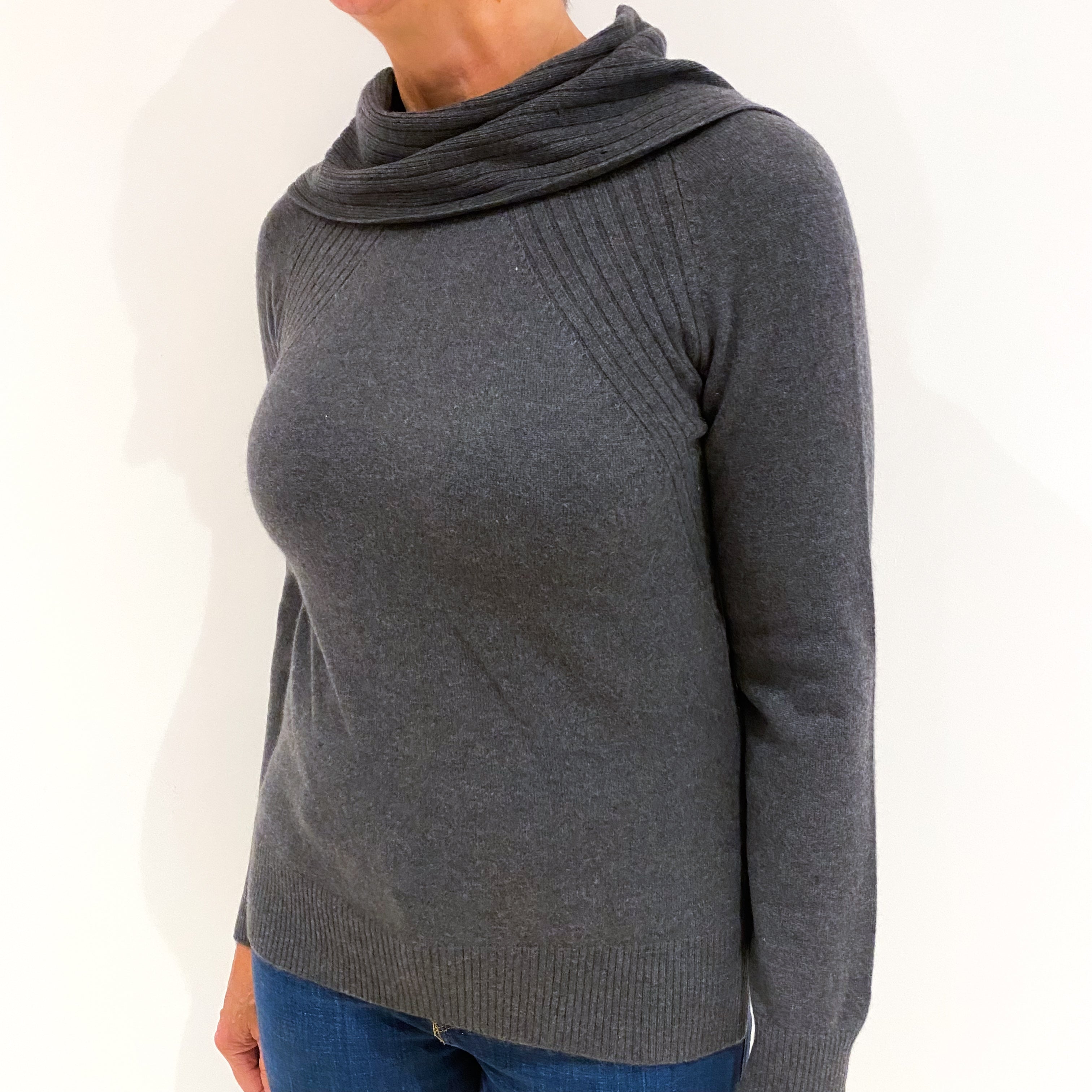 Slate Grey Cashmere Cowl Neck Jumper Medium
