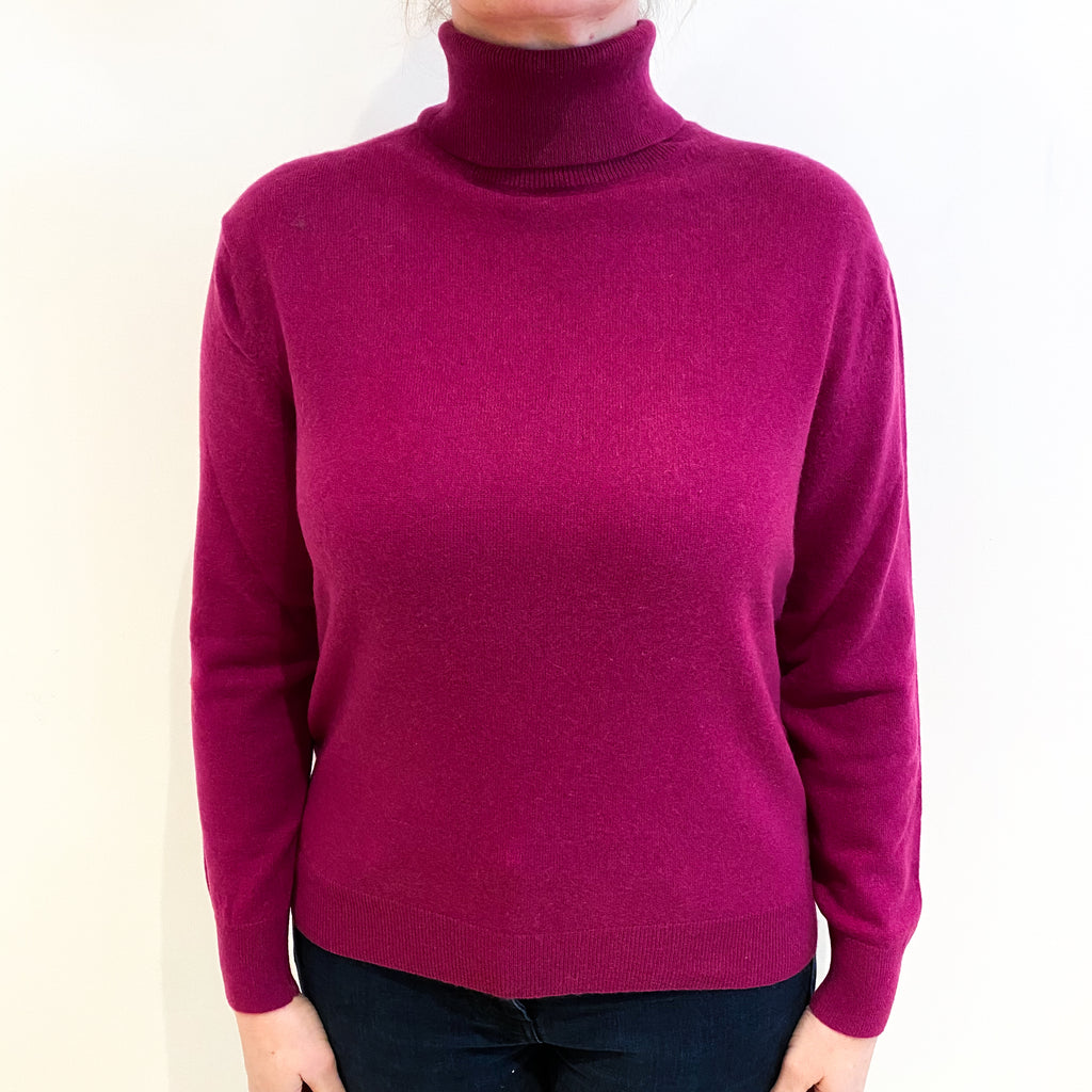 Magenta Pink Cashmere Polo Neck Jumper Large