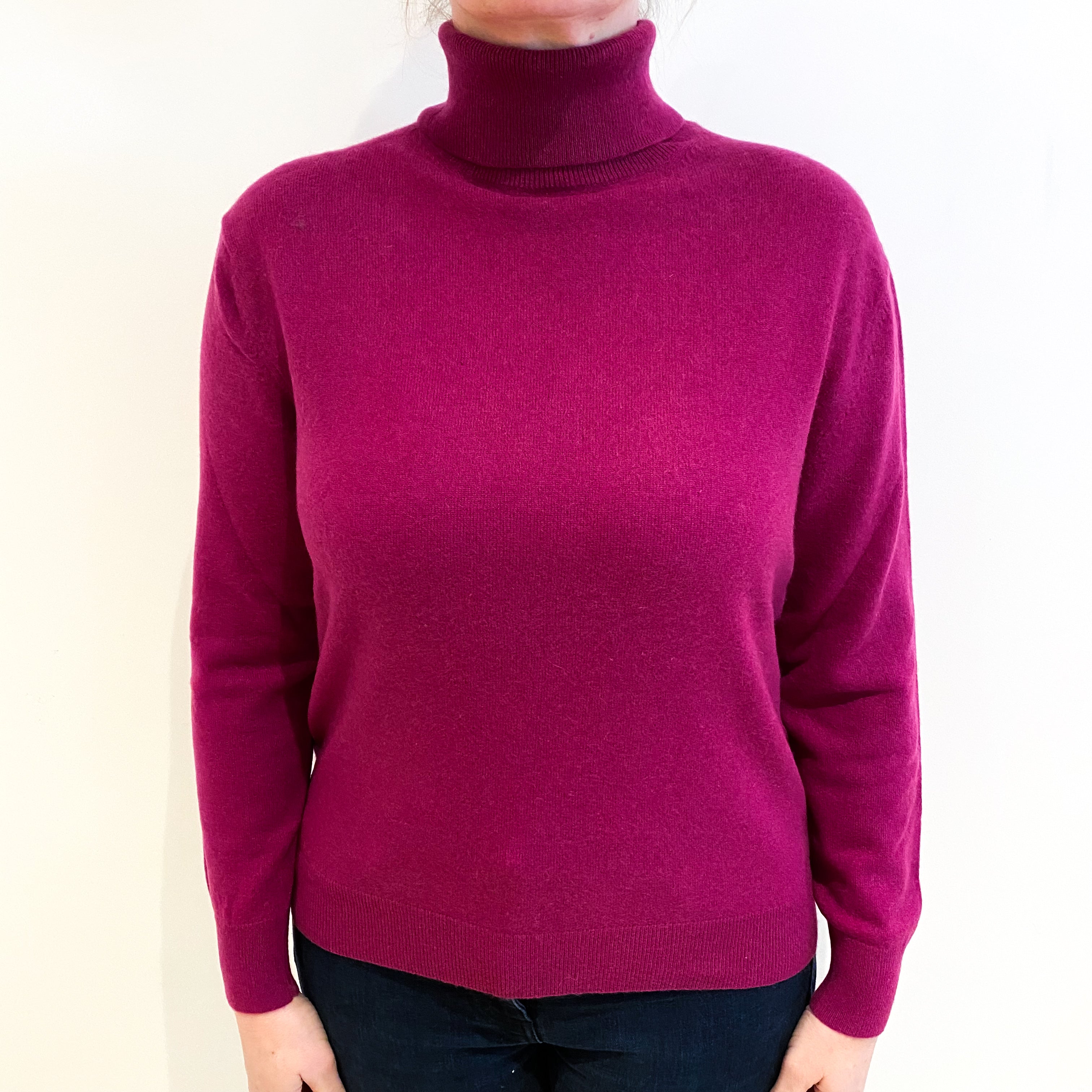Magenta Pink Cashmere Polo Neck Jumper Large