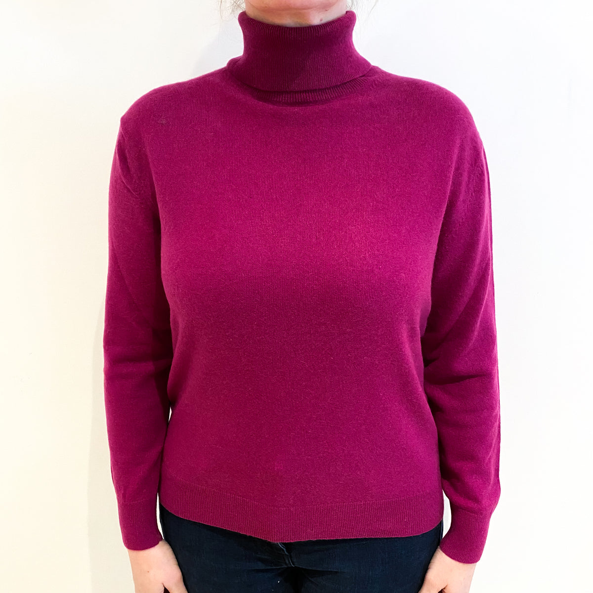 Magenta Pink Cashmere Polo Neck Jumper Large