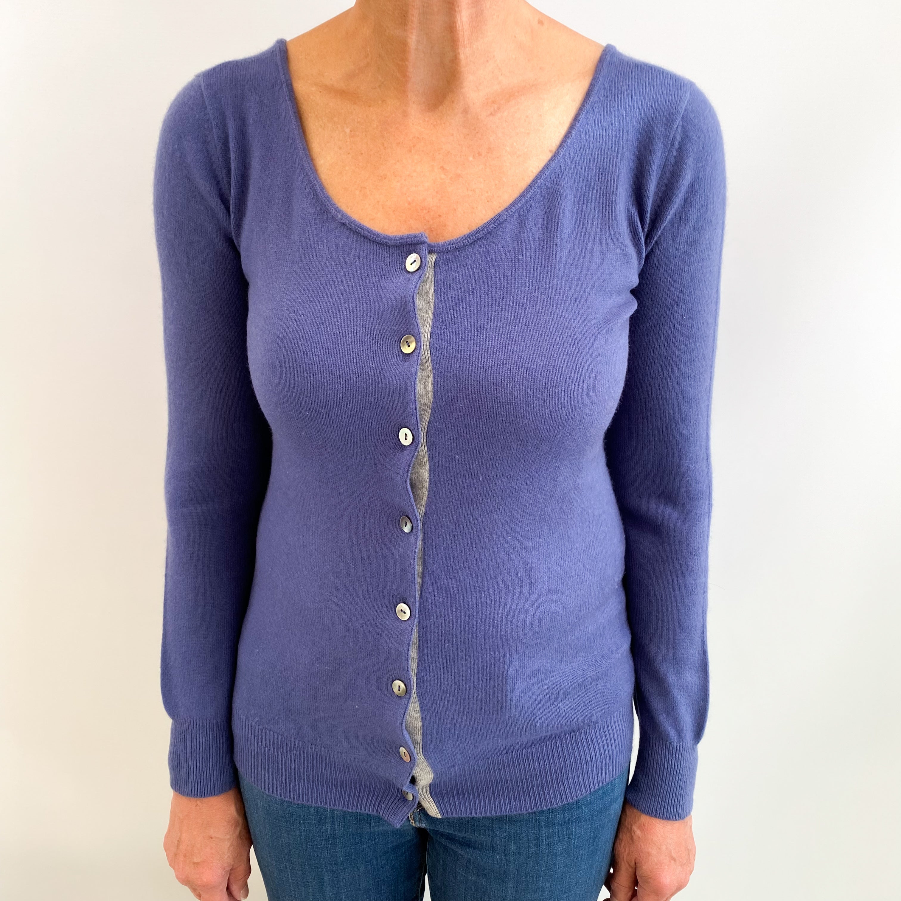 Aegean Blue Cashmere Crew Neck Cardigan Medium