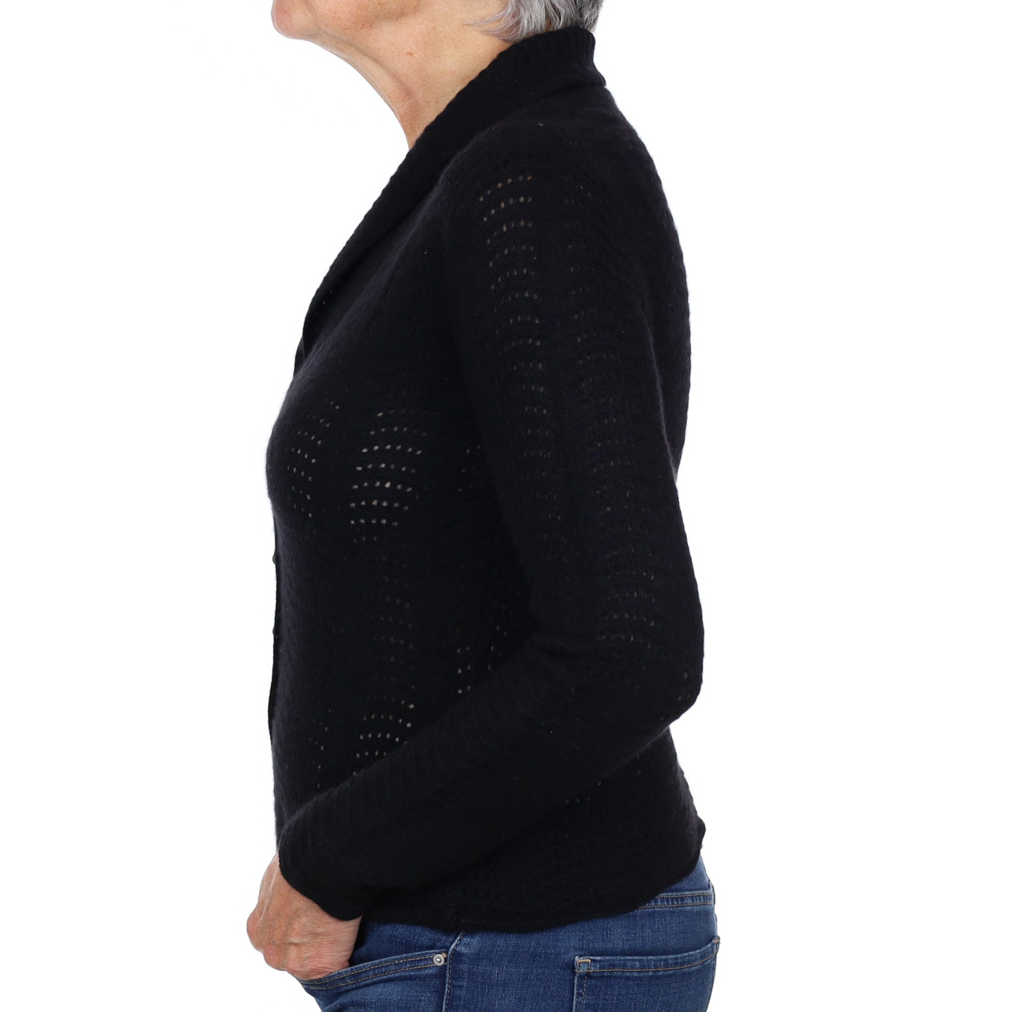 Black Cashmere Shawl Neck Cardigan Medium