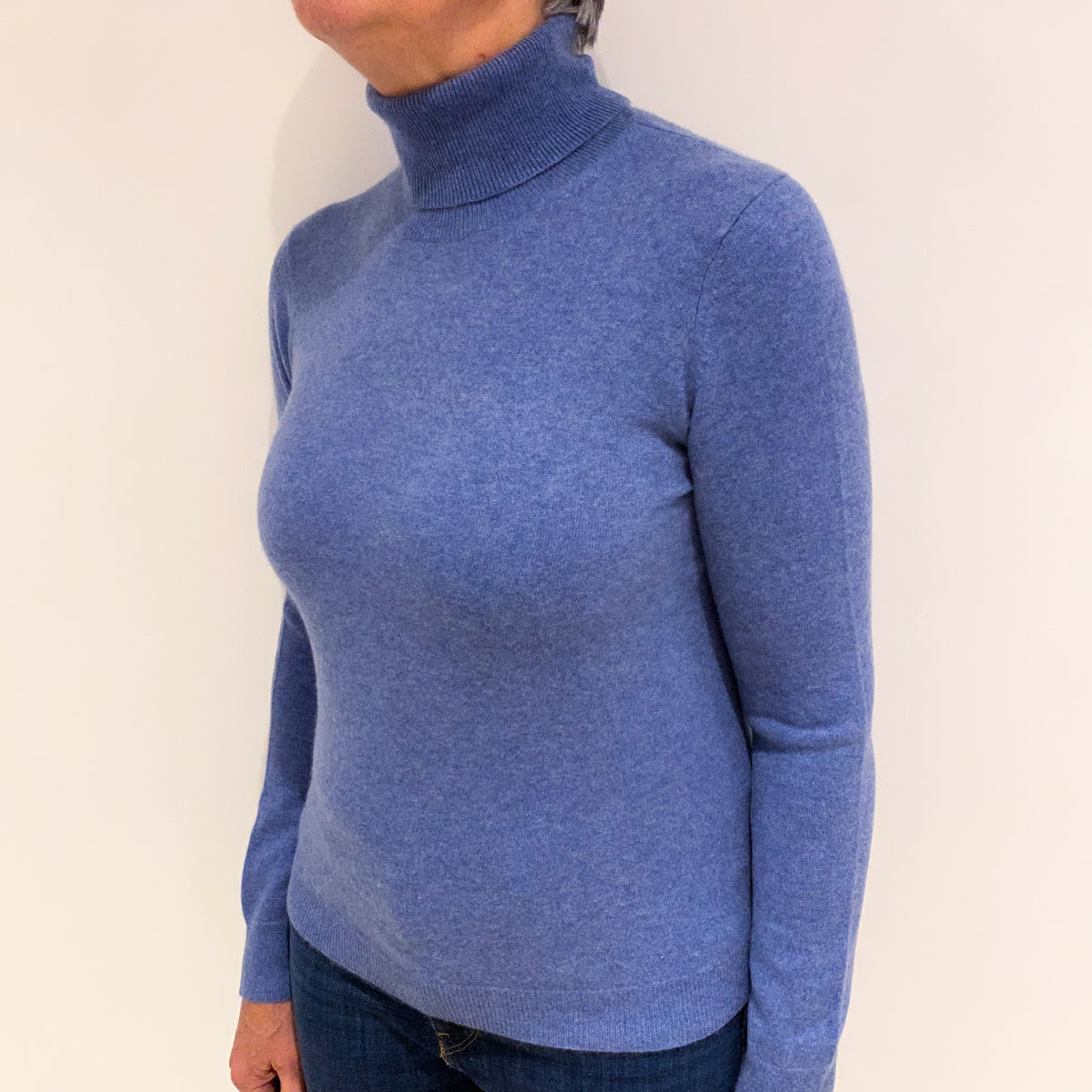 Denim Blue Cashmere Polo Neck Jumper Medium
