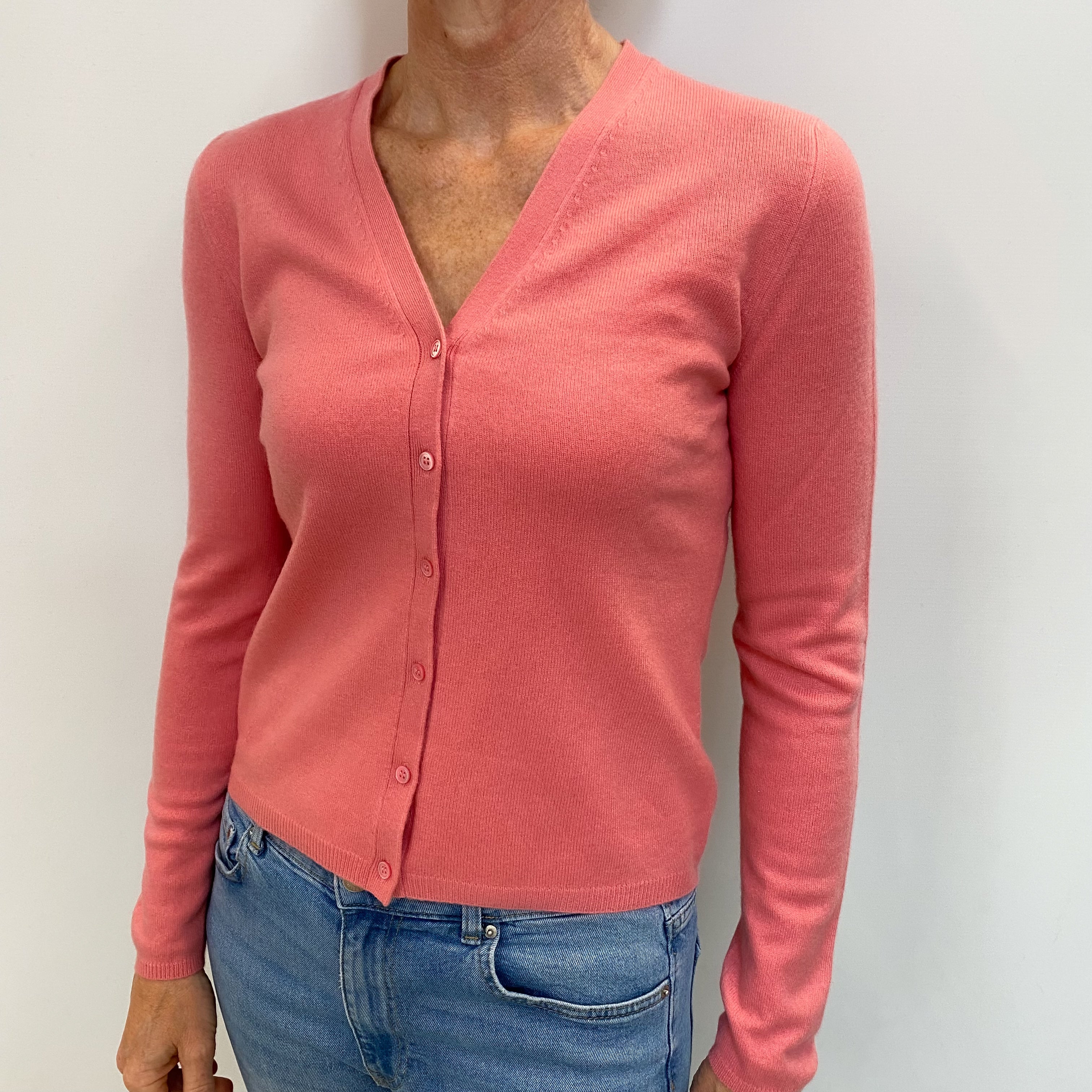 TSE Flamingo Pink Cashmere V-Neck Cardigan Small