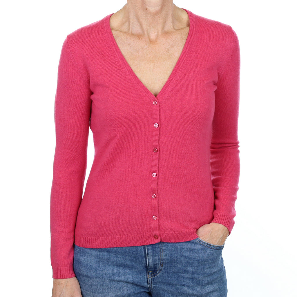 Rose Pink Cashmere V Neck Cardigan Small