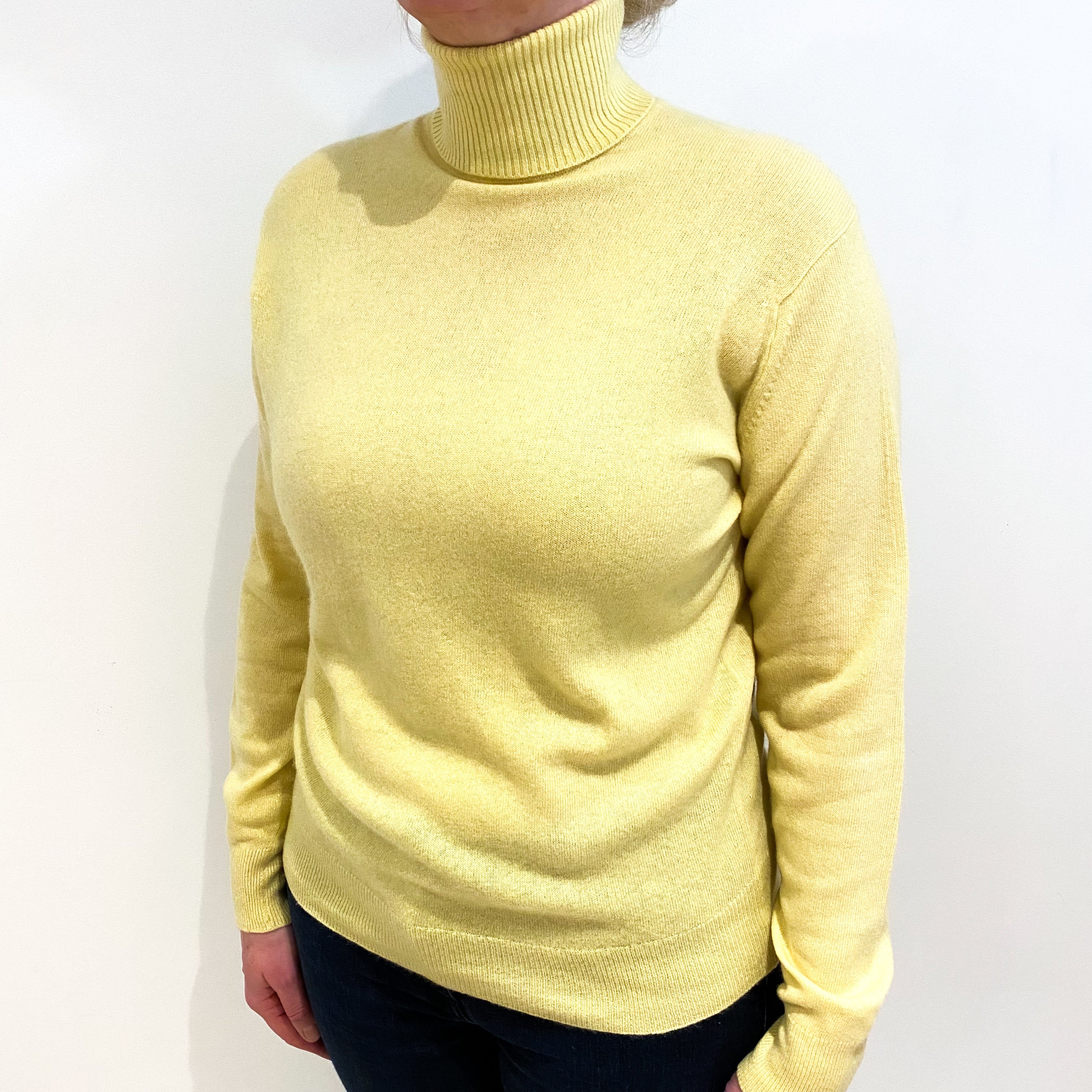 Primrose Yellow Cashmere Polo Neck Jumper Large