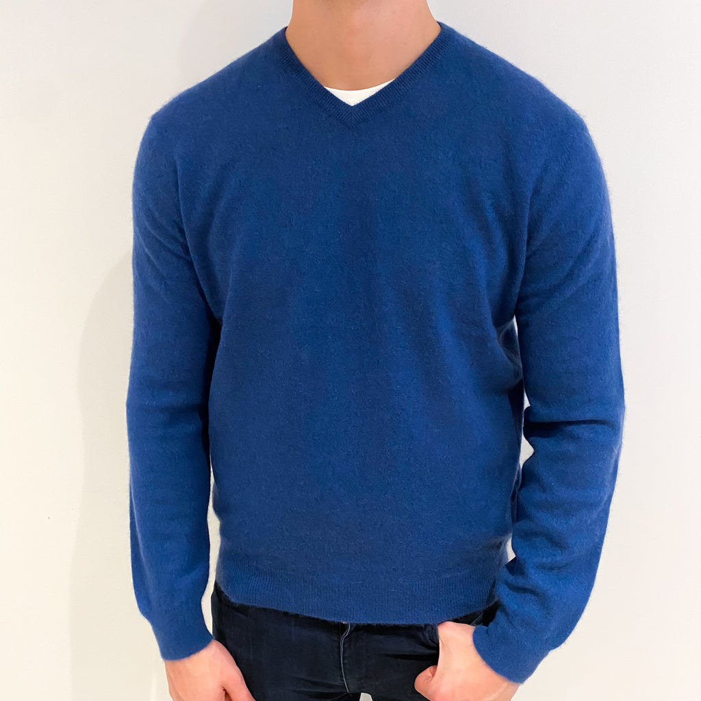 Men's Navy Blue Cashmere V Neck Jumper XL