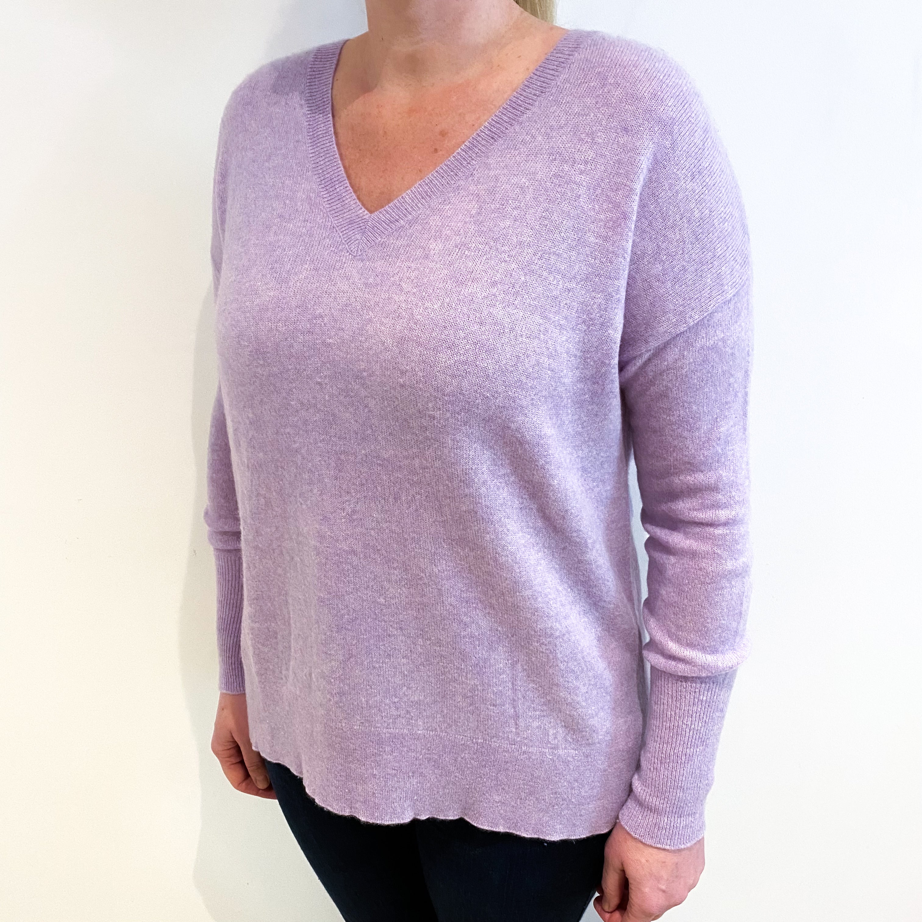 Lilac Purple Cashmere V Neck Jumper Large