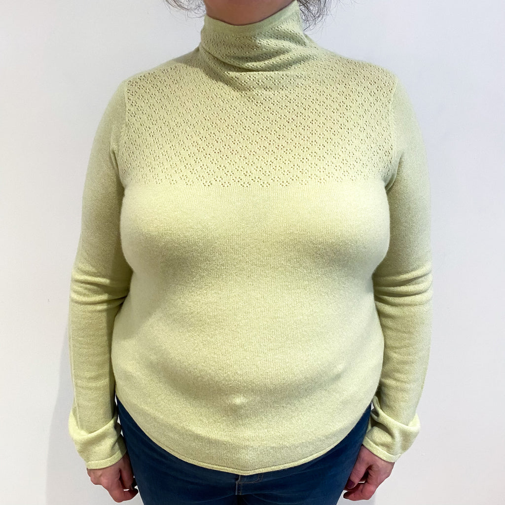 Soft Lime Green Cashmere Turtle Neck Jumper Extra Large