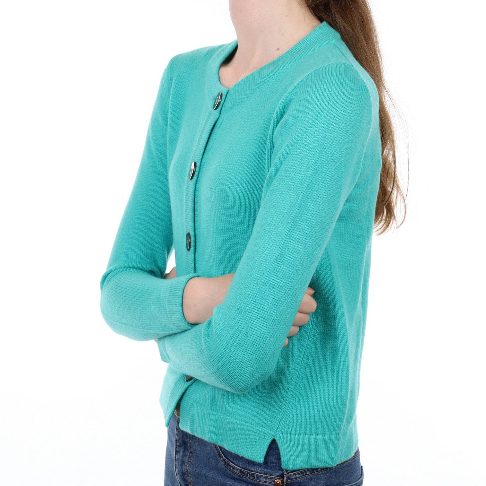 New Aqua Green Cashmere Crew Neck Cardigan Extra Small