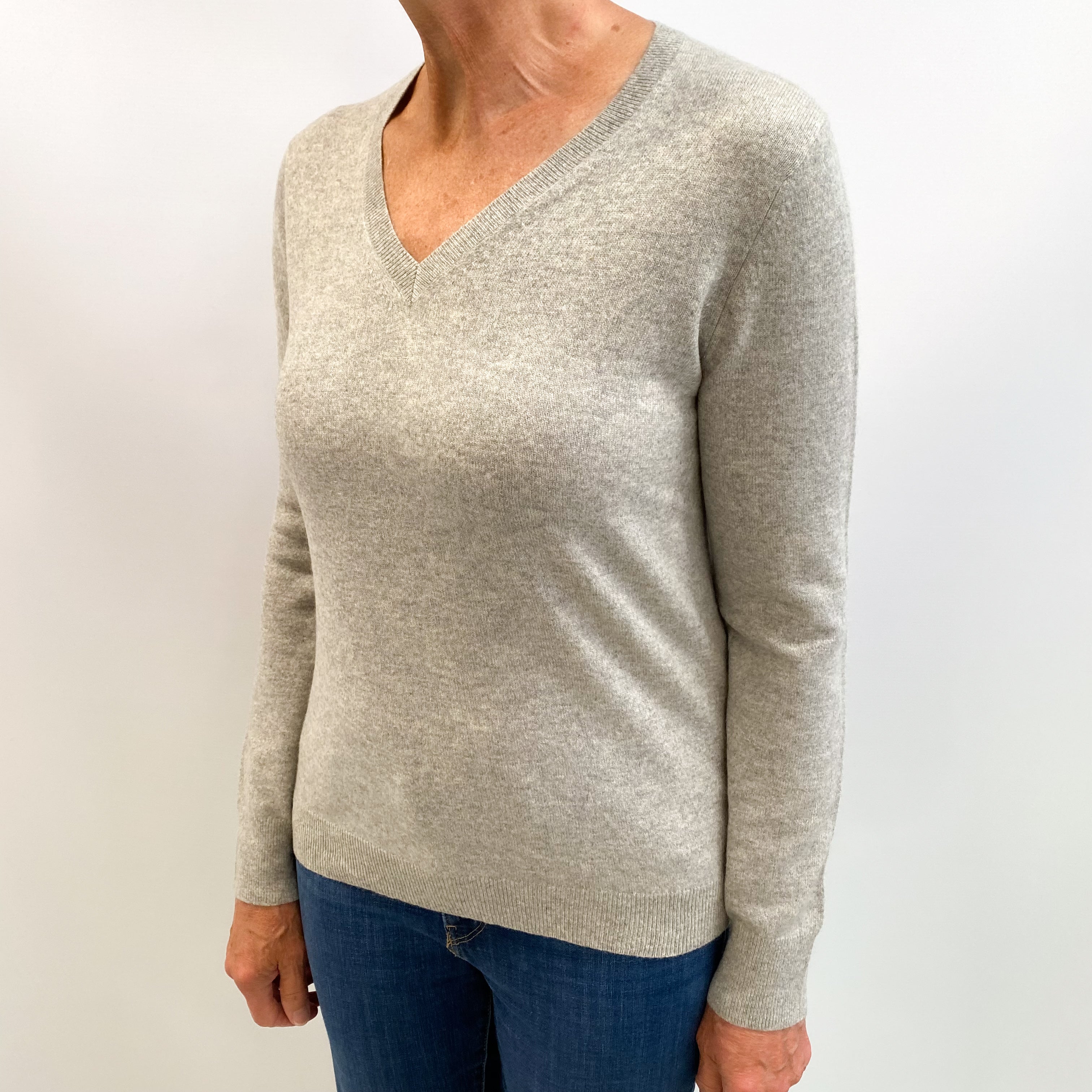 Smoke Grey Cashmere V Neck Jumper Medium