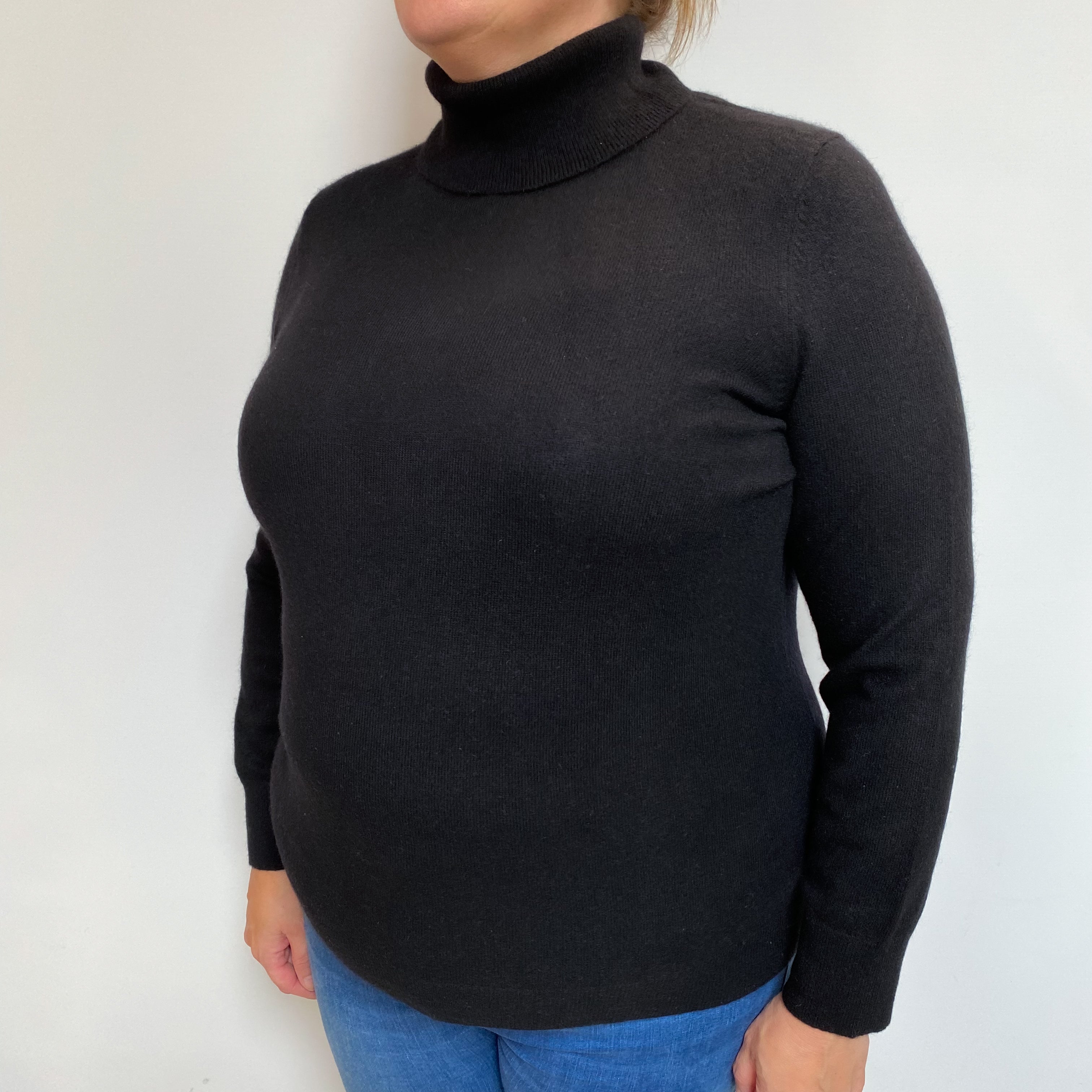 Black Cashmere Polo Neck Jumper Extra Large