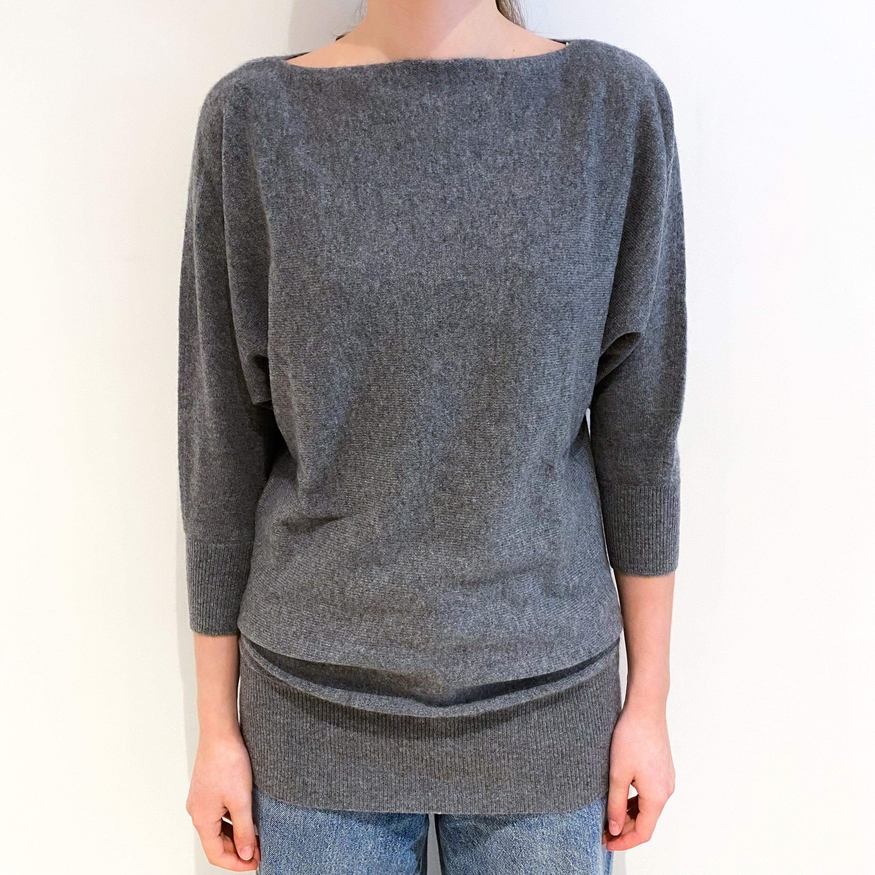 Slate Grey Batwing Cashmere Slash Neck Jumper Extra Small
