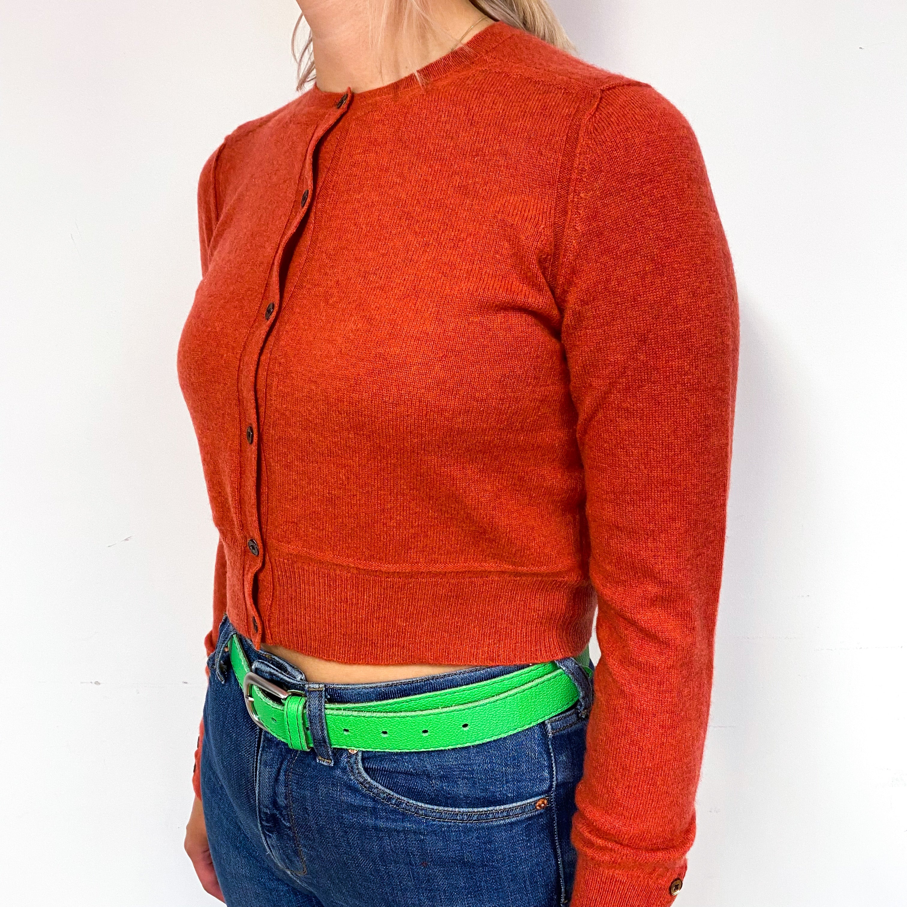 Paprika Orange Cropped Cashmere Crew Neck Cardigan Small
