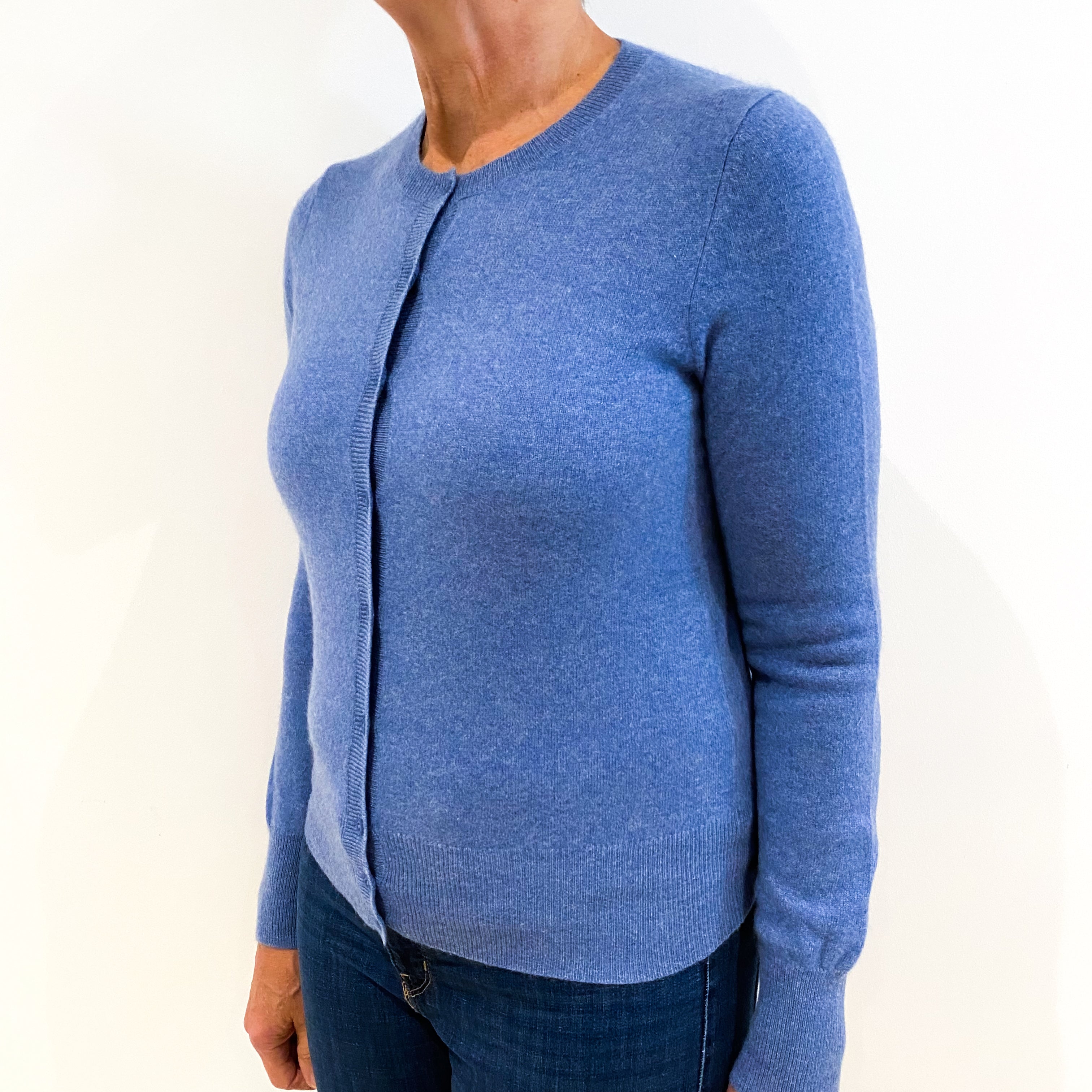 Air Force Blue Cashmere Crew Neck Cardigan Medium