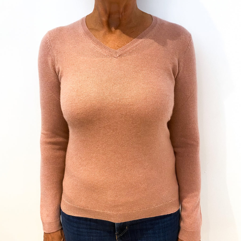Pale Mauve Pink Cashmere V-Neck Jumper Medium