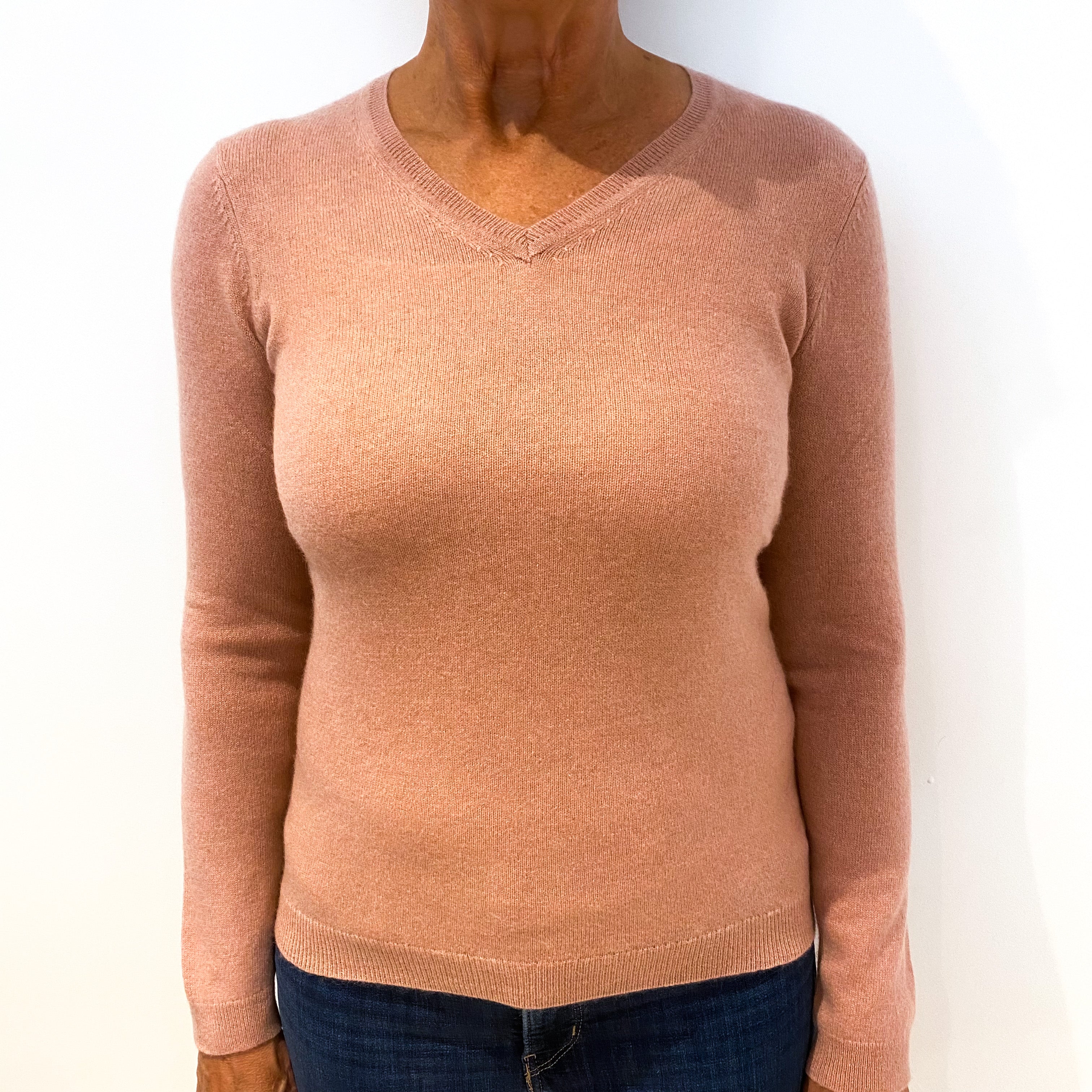 Pale Mauve Pink Cashmere V-Neck Jumper Medium