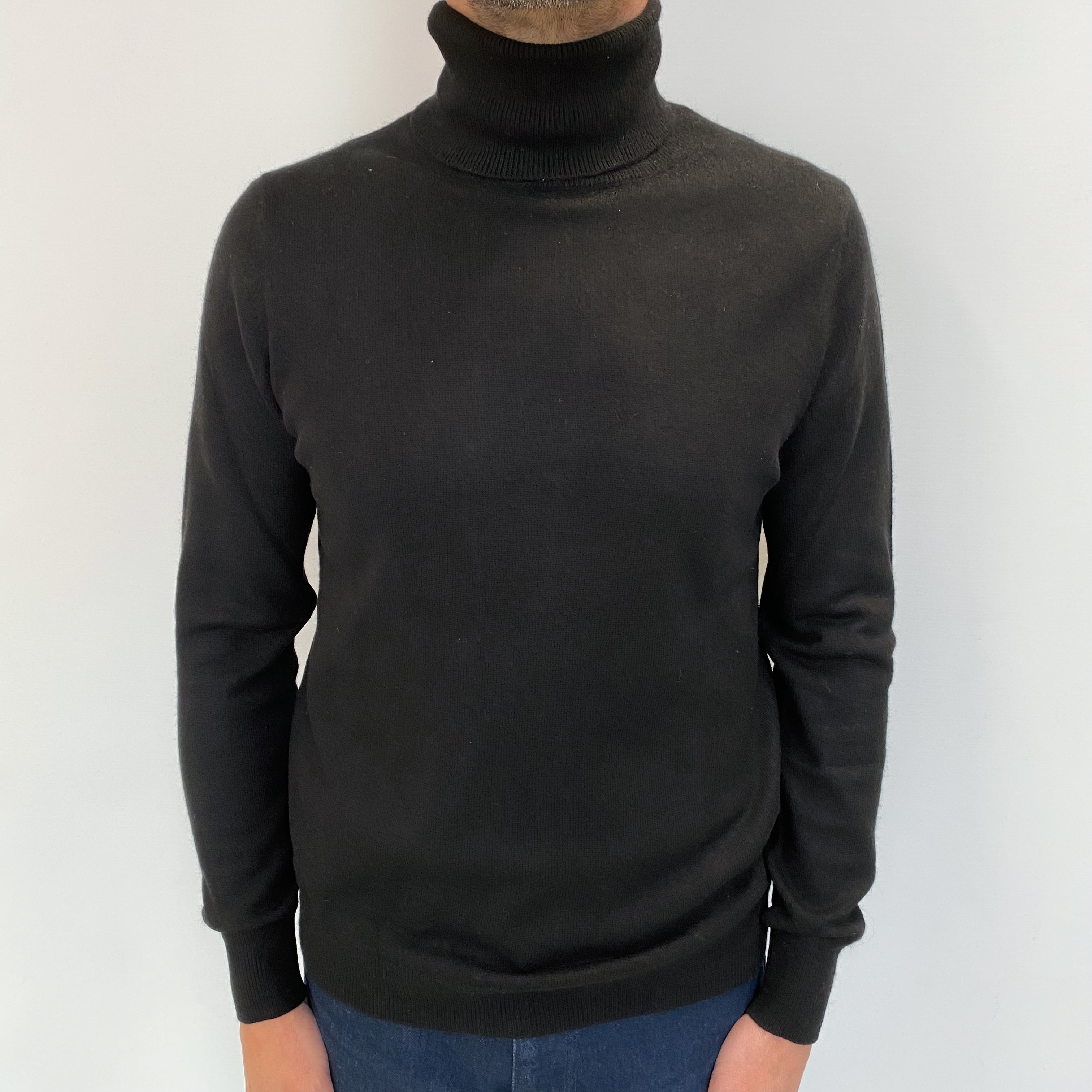 Men's Black Cashmere Polo Neck Jumper Small