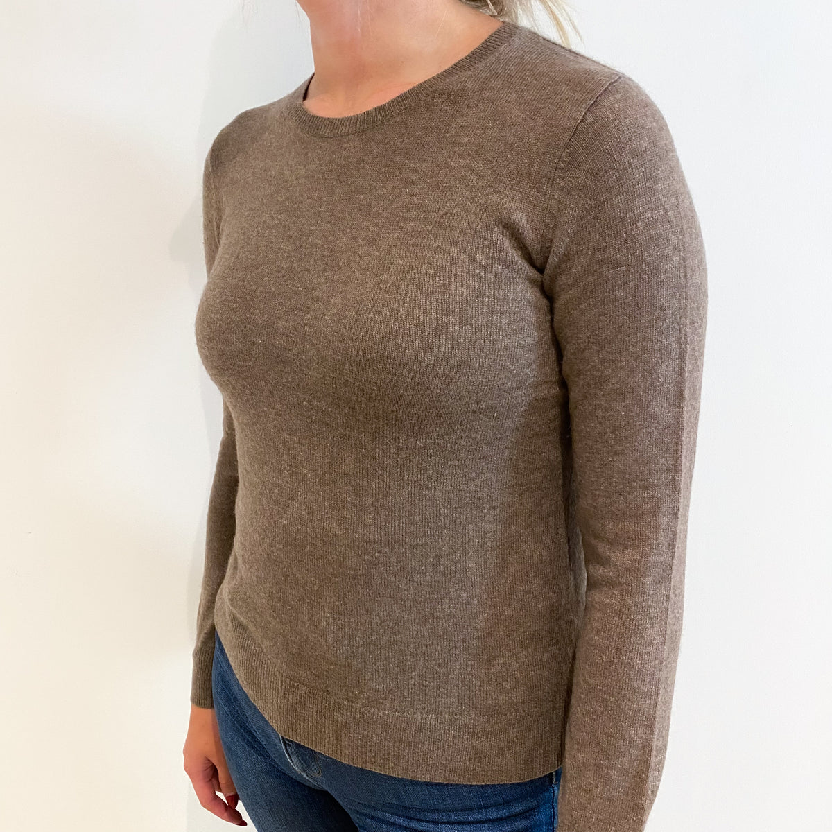 Mocha Brown Cashmere Crew Neck Jumper Small