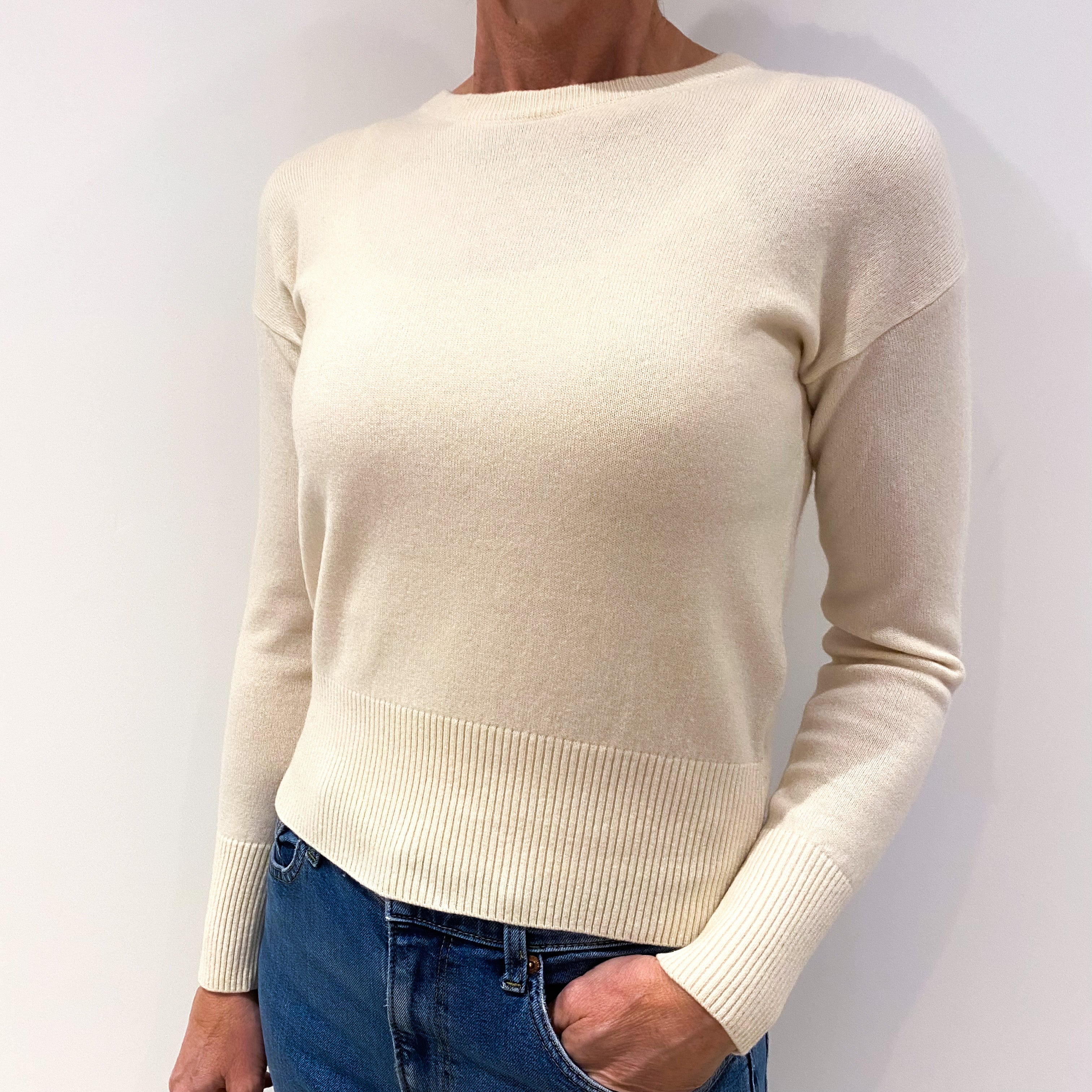Cream Cashmere Cropped Crew Neck Jumper Small