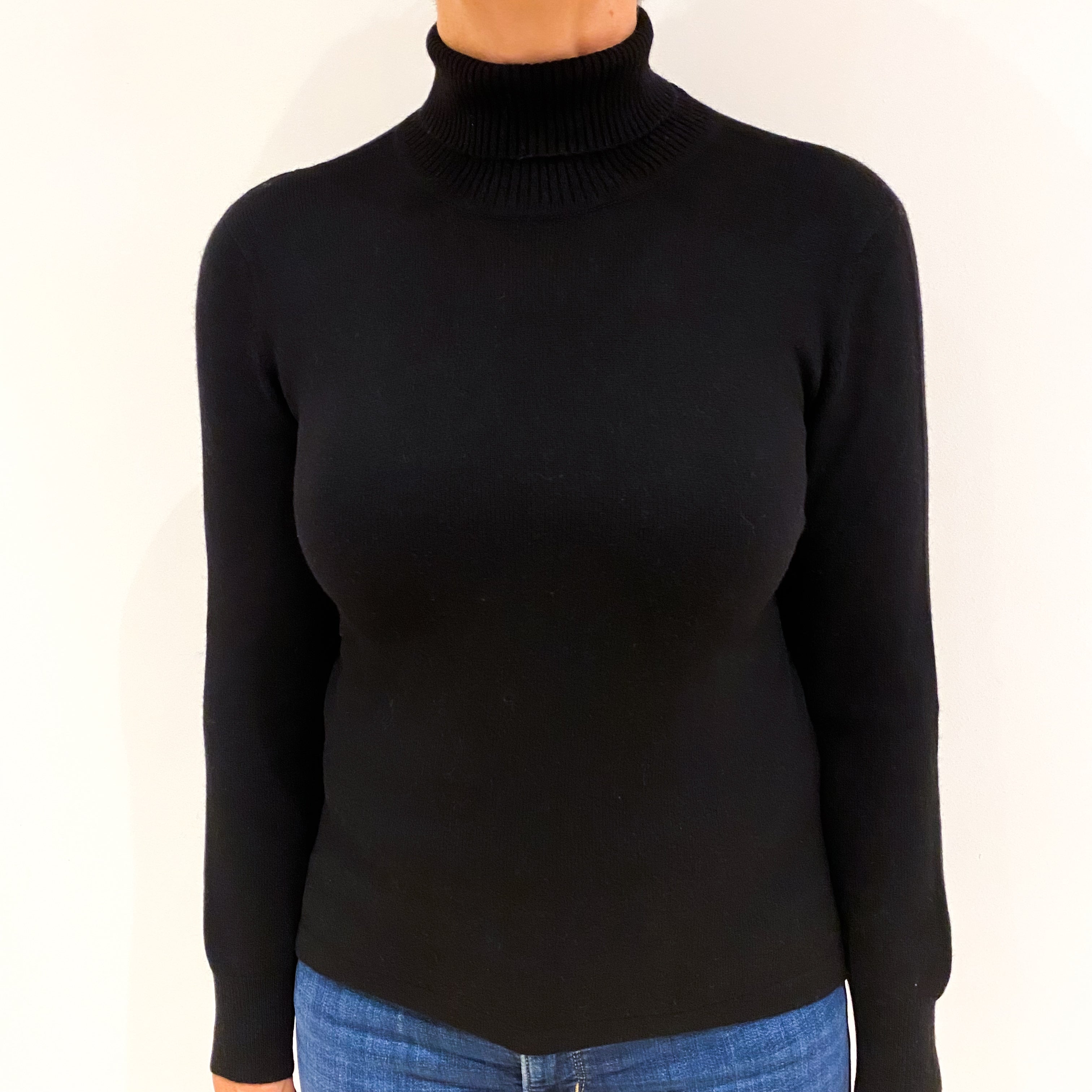 Black Cashmere Polo Neck Jumper Medium