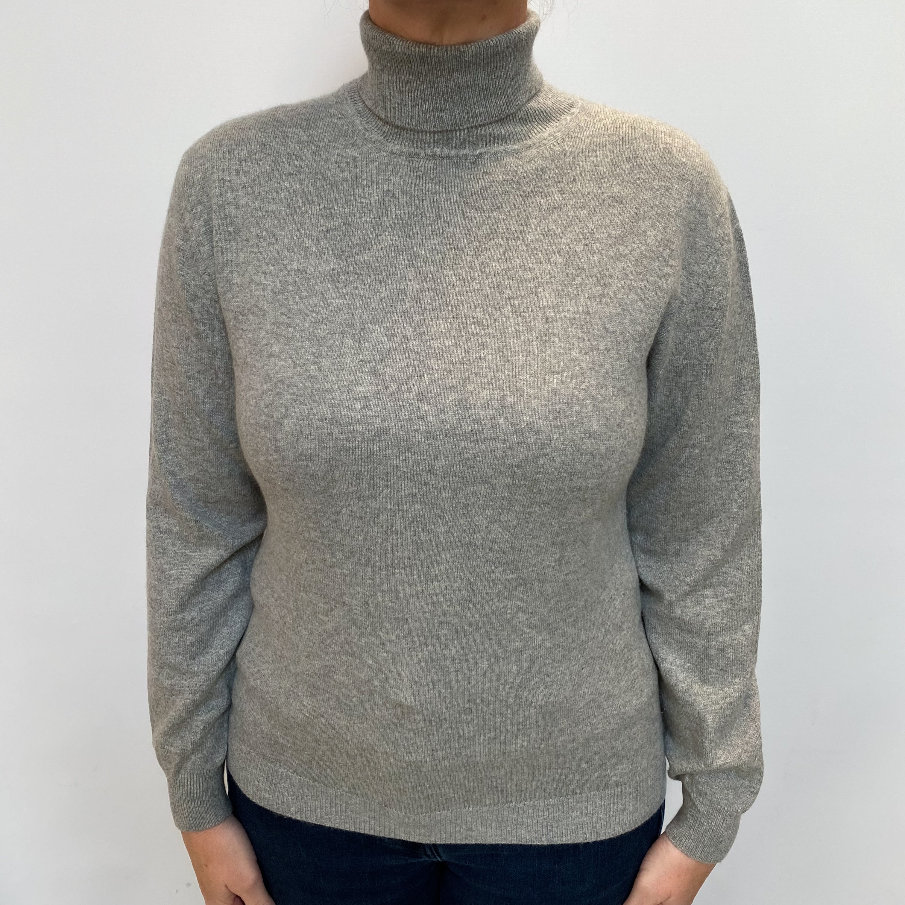 Smoke Grey Cashmere Polo Neck Jumper Large