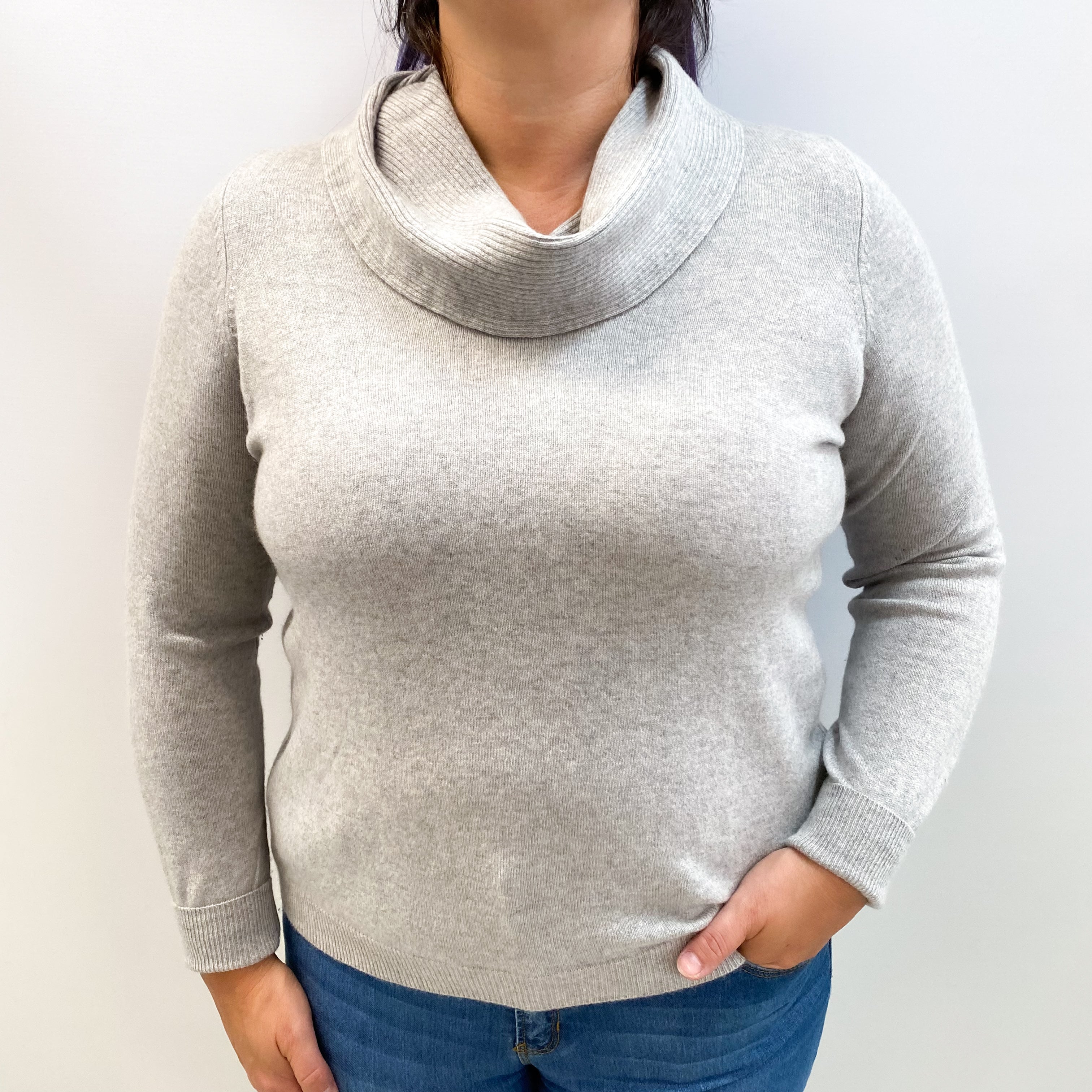 Smoke Grey Cashmere Cowl Neck Jumper Large