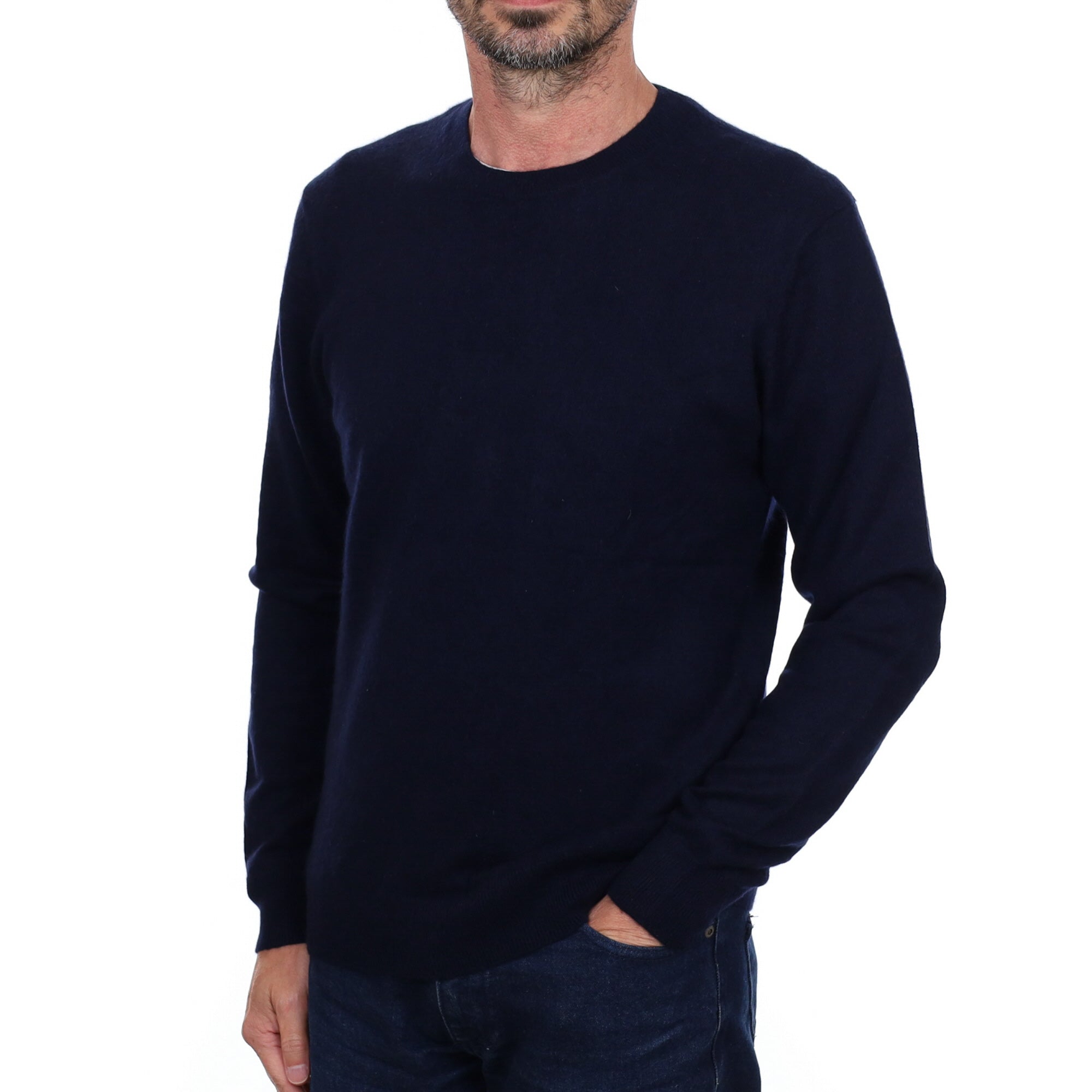 Men's Navy Blue Cashmere Crew Neck Jumper Small