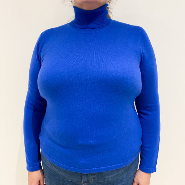 Cobalt Blue Cashmere Polo Neck Jumper Extra Large
