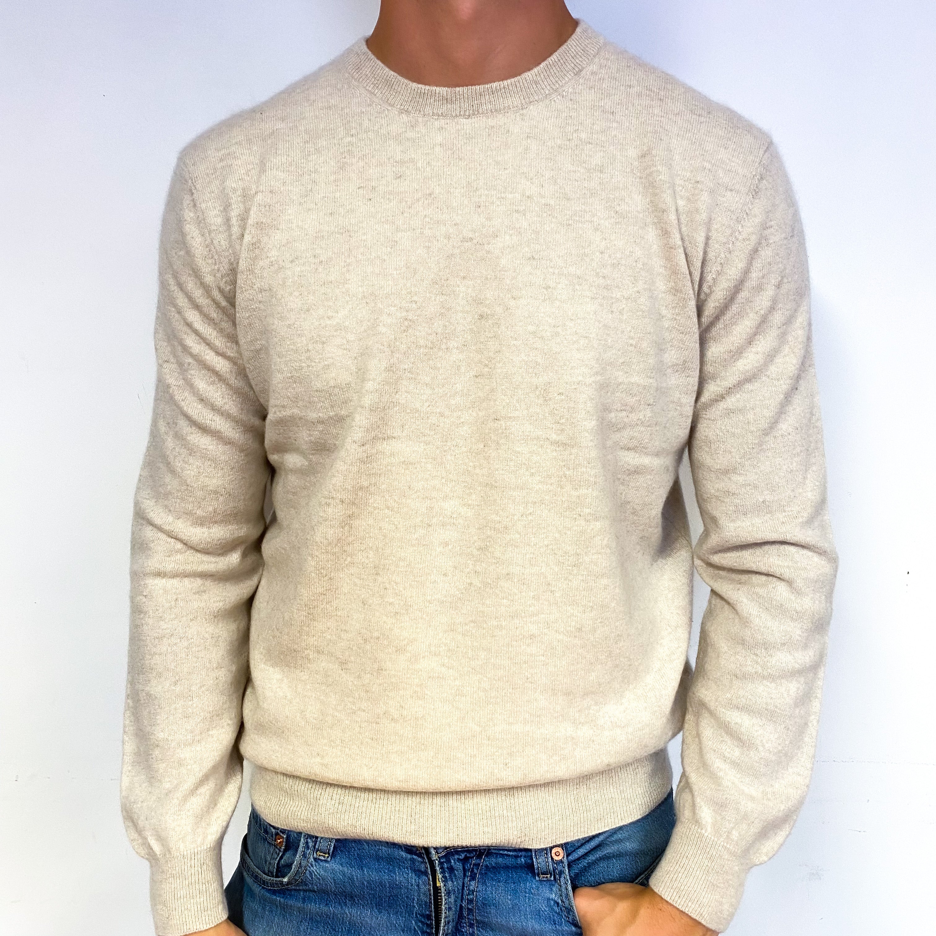 Men's Cream Cashmere Crew Neck Jumper Extra Large