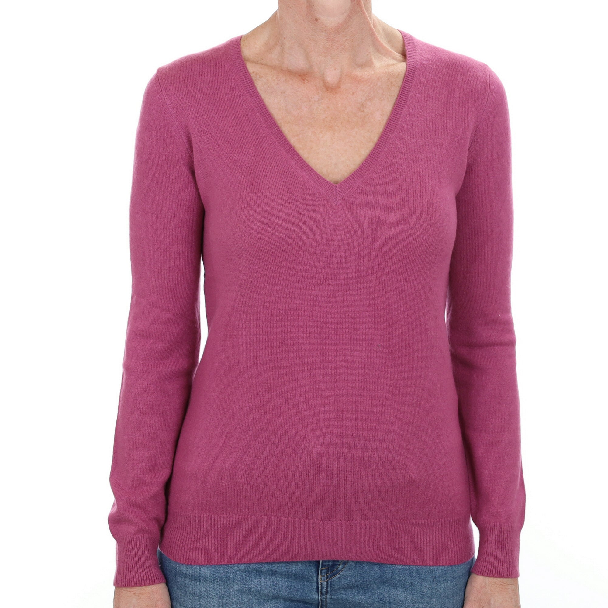 Fuchsia Pink Cashmere V Neck Jumper Small