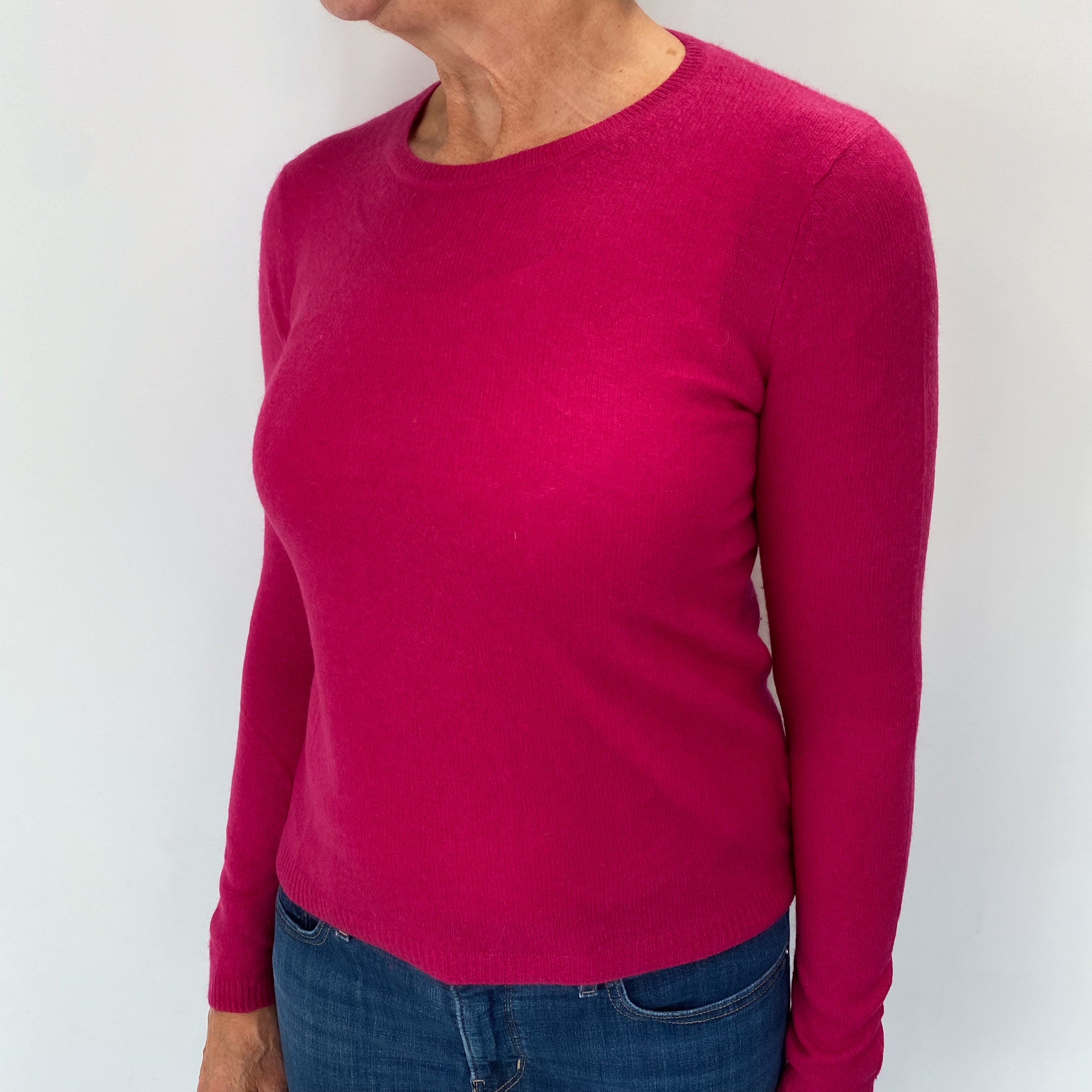 Deep Fuchsia Pink Cashmere Crew Neck Jumper Medium