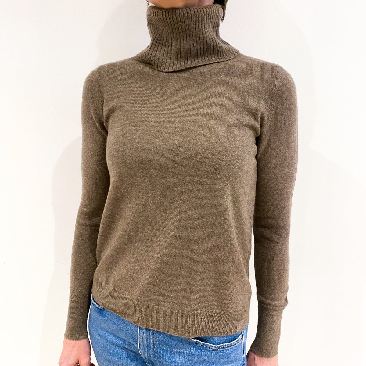 Mocha Brown Cashmere Polo Neck Jumper Small