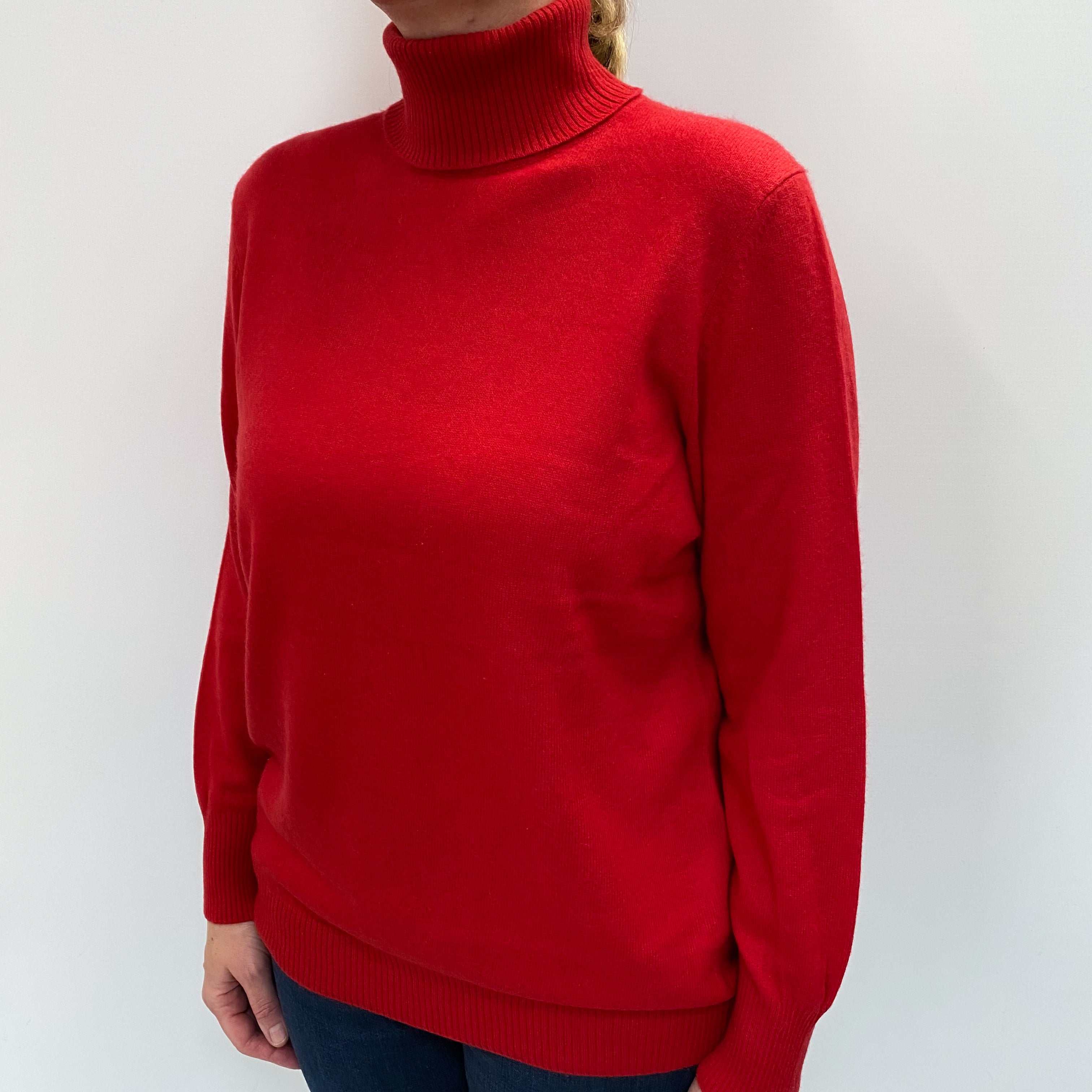 Scarlet Red Cashmere Polo Neck Jumper Large