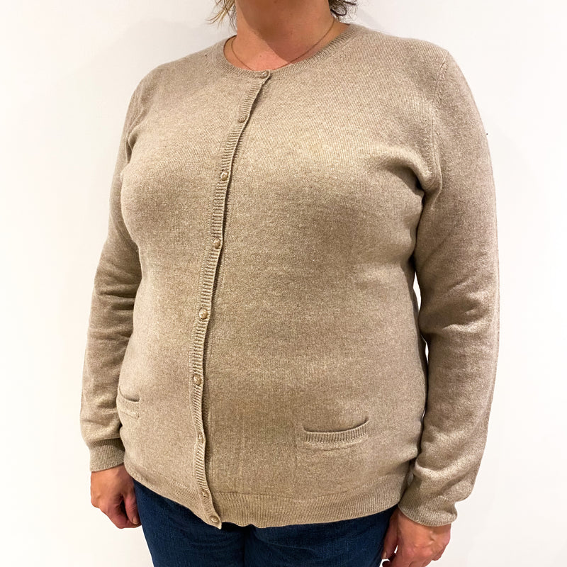 Camel Brown Cashmere Cardigan with Pockets Extra Large