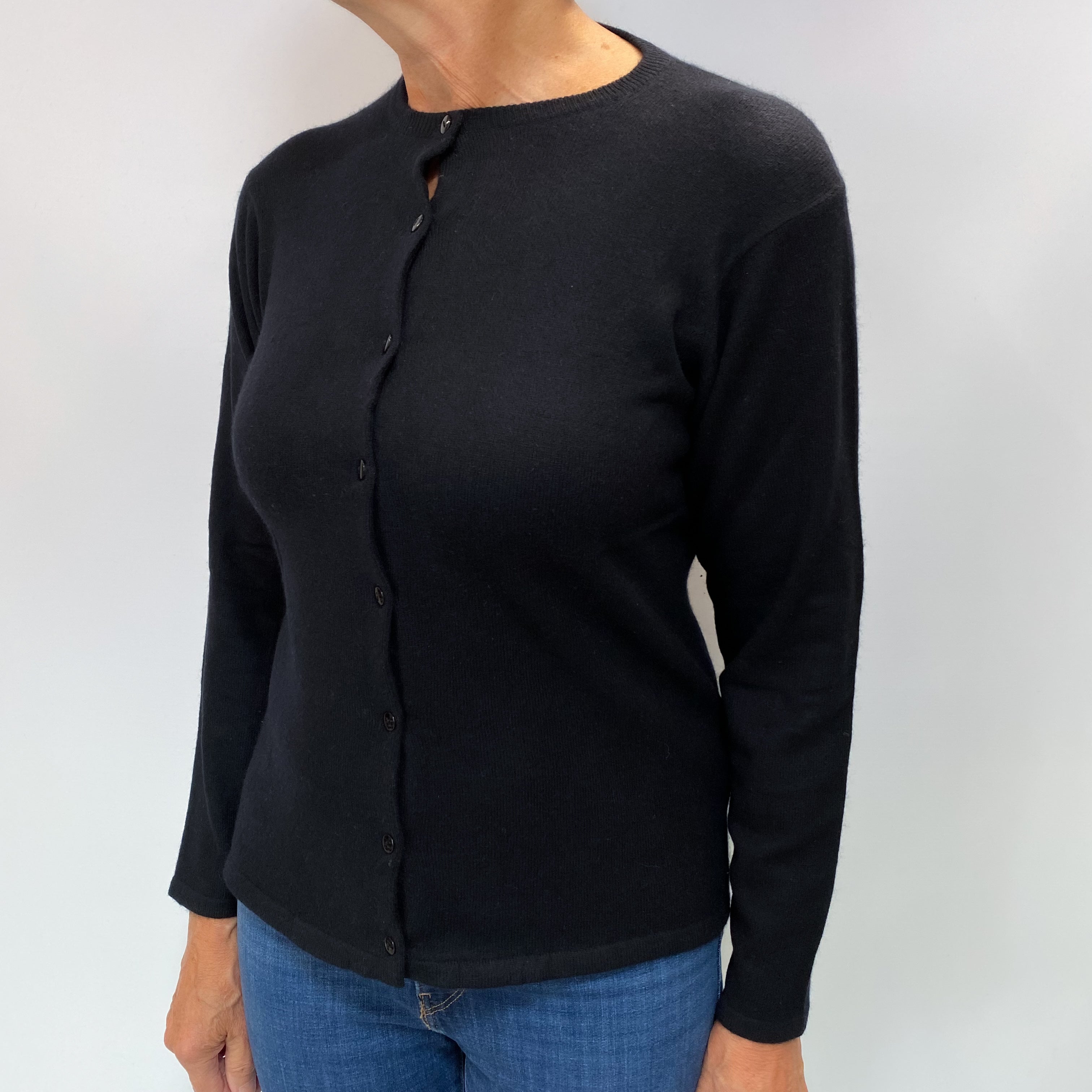 Black Cashmere Crew Neck Cardigan Medium