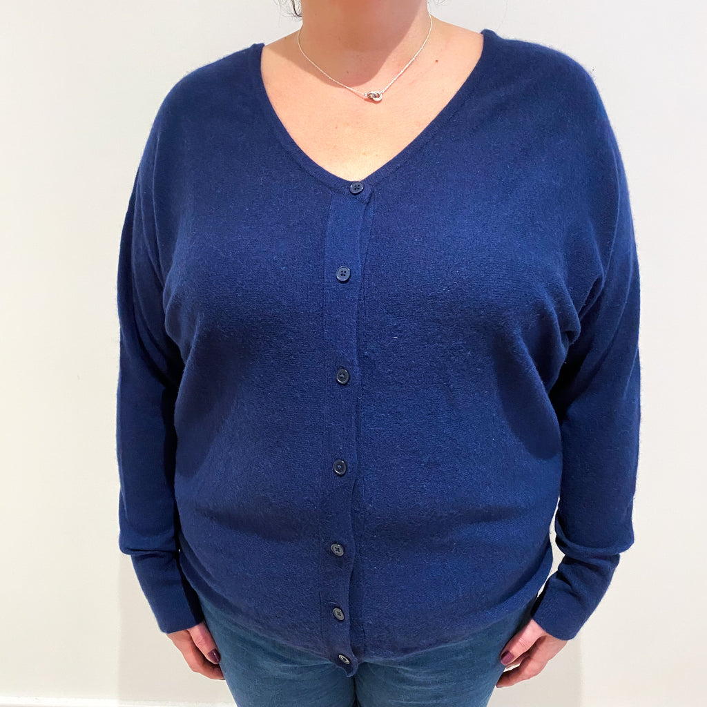 Navy Blue Cashmere Batwing V Neck Cardigan Extra Large